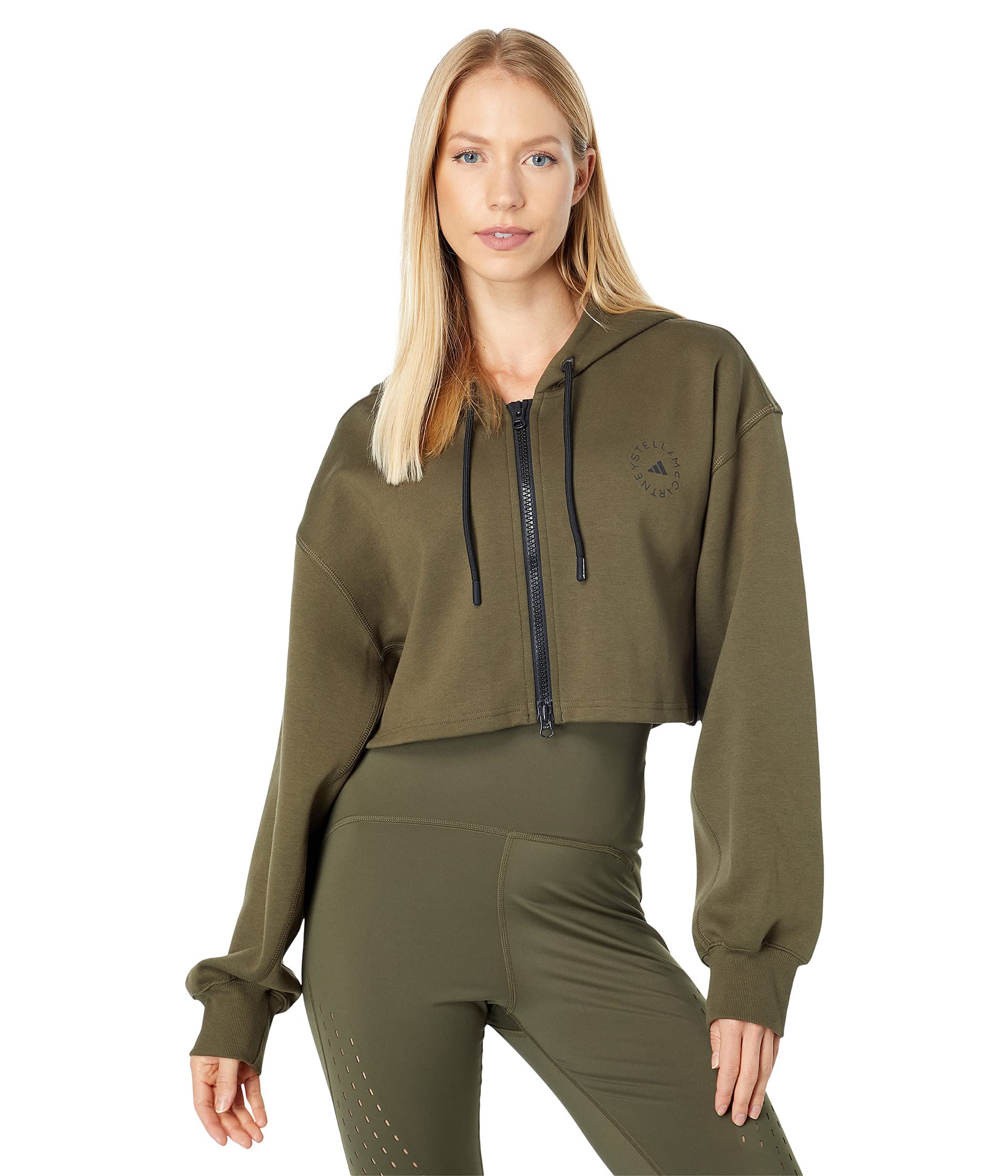 adidas Women's Sweat Comfort Cropped Hoodie GU3821 - Dark Khaki Size Large | Soft Fleece Pullover for Casual Wear, Gym & Outdoor Activities