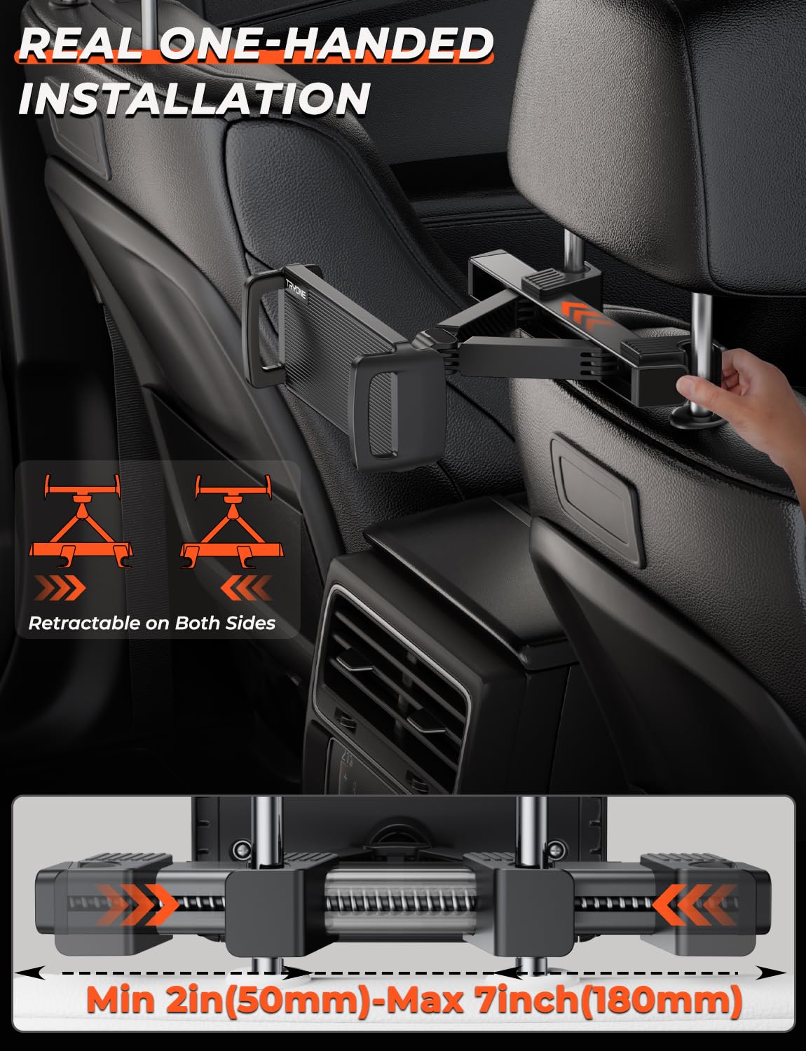 TRYONE Car Tablet Holder - Heavy Duty Carbon Steel Headrest Mount for Back Seat, Compatible with iPad Pro/Air/Mini, Samsung Galaxy, Fire HD (4.7-12.9 Inch) - Perfect for Kids Travel, Road Trips & Long Drives