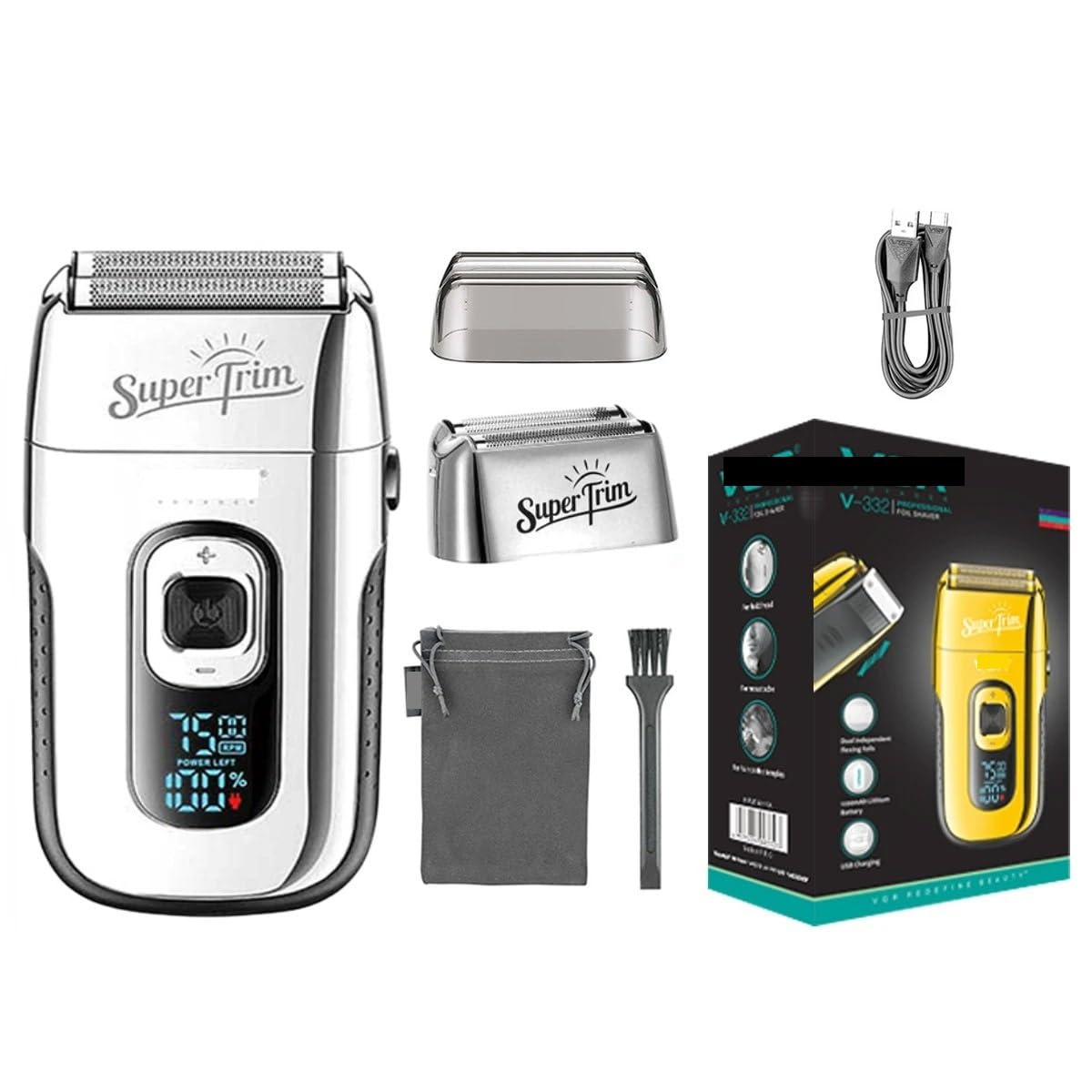 Professional V-G-R Electric Razor & Beard Trimmer for Men - Rechargeable Cordless Hair Clipper, Precision Shaving Machine with Reciprocating Blades, Silver (V-332 with Gift Box) - Perfect for Home Grooming, Travel & Barber Salon Use
