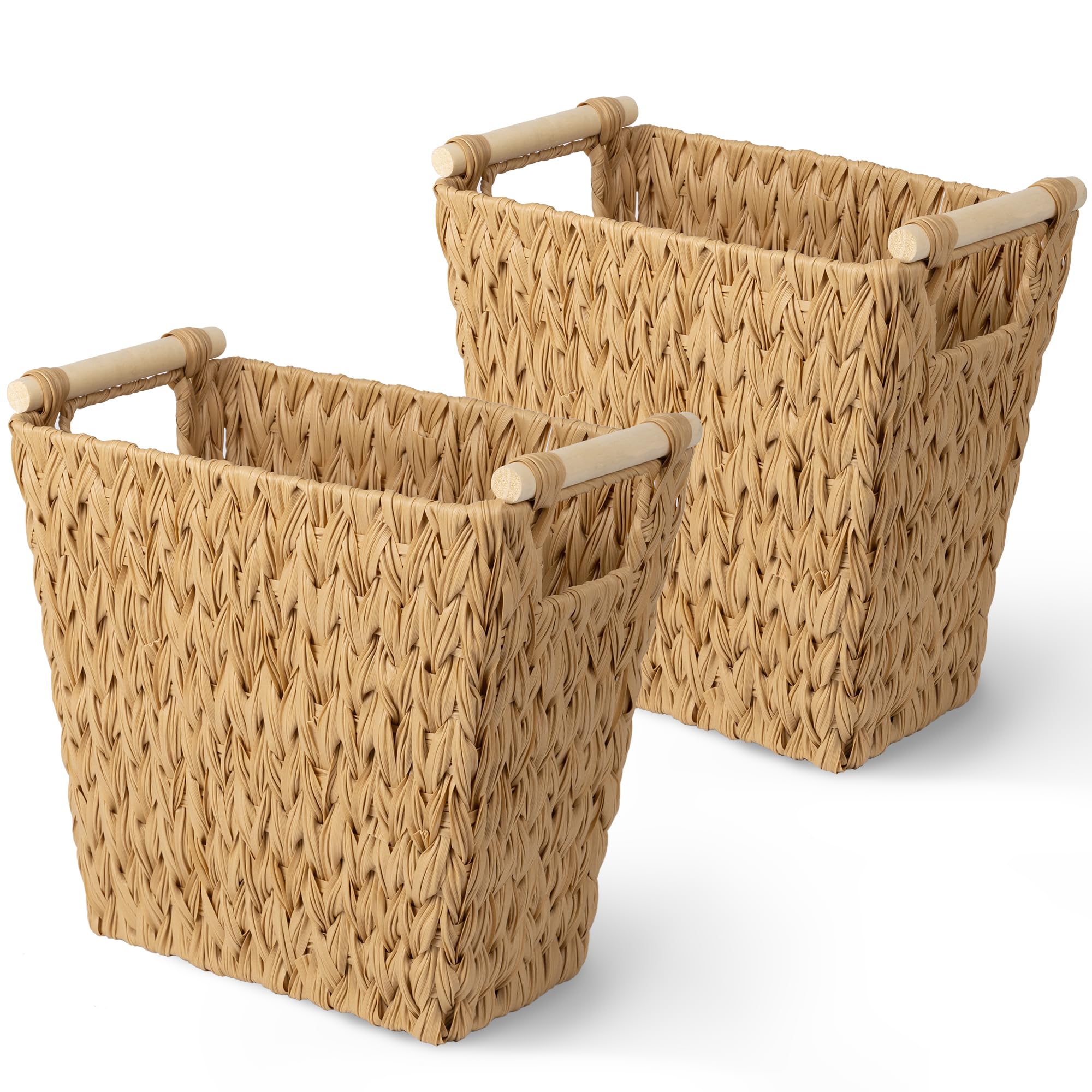 GRANNY SAYS Waterproof Wicker Trash Can with Handles - 2-Pack Decorative Wastebasket for Bathroom, Bedroom & Office | Ideal for Home, Dorm & Guest Room Organization
