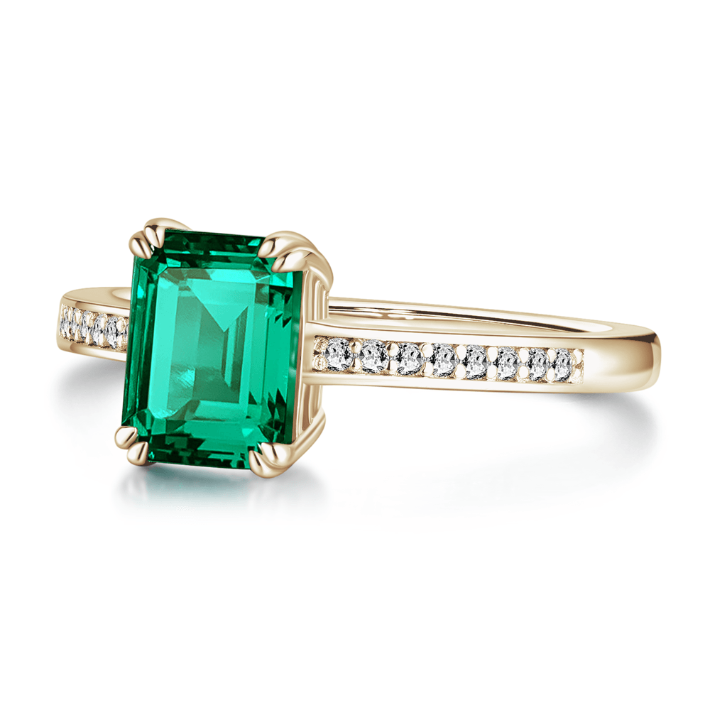Exquisite Petite Micropavé Emerald Cut Emerald Ring for Women - Elegant Wedding, Engagement & Anniversary Jewelry Gift
