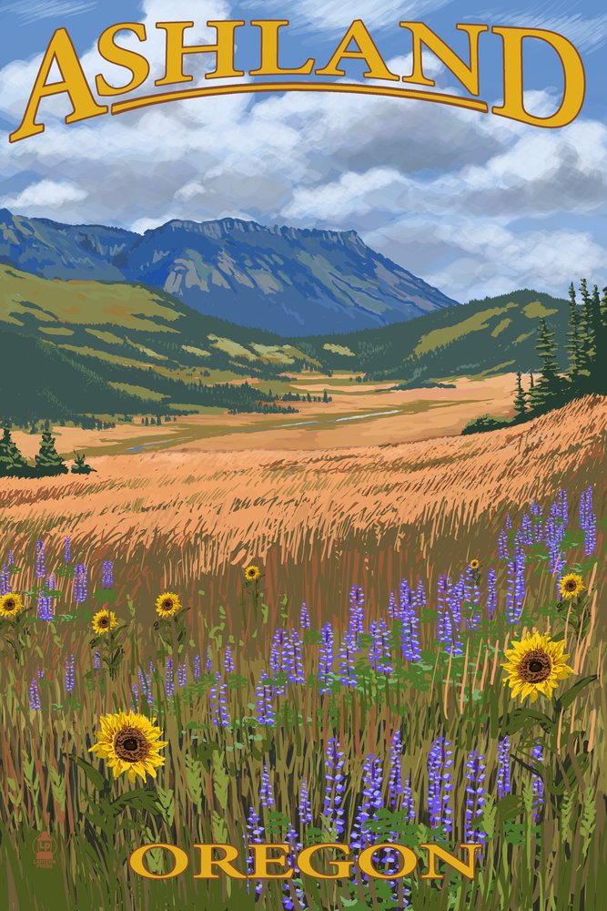 Lantern Press Ashland Oregon Field and Flowers Wall Art Poster - 12x18 Inch Floral Print for Home Decor, Living Room, Bedroom & Office | Nature Inspired Landscape Painting for Wall Decoration