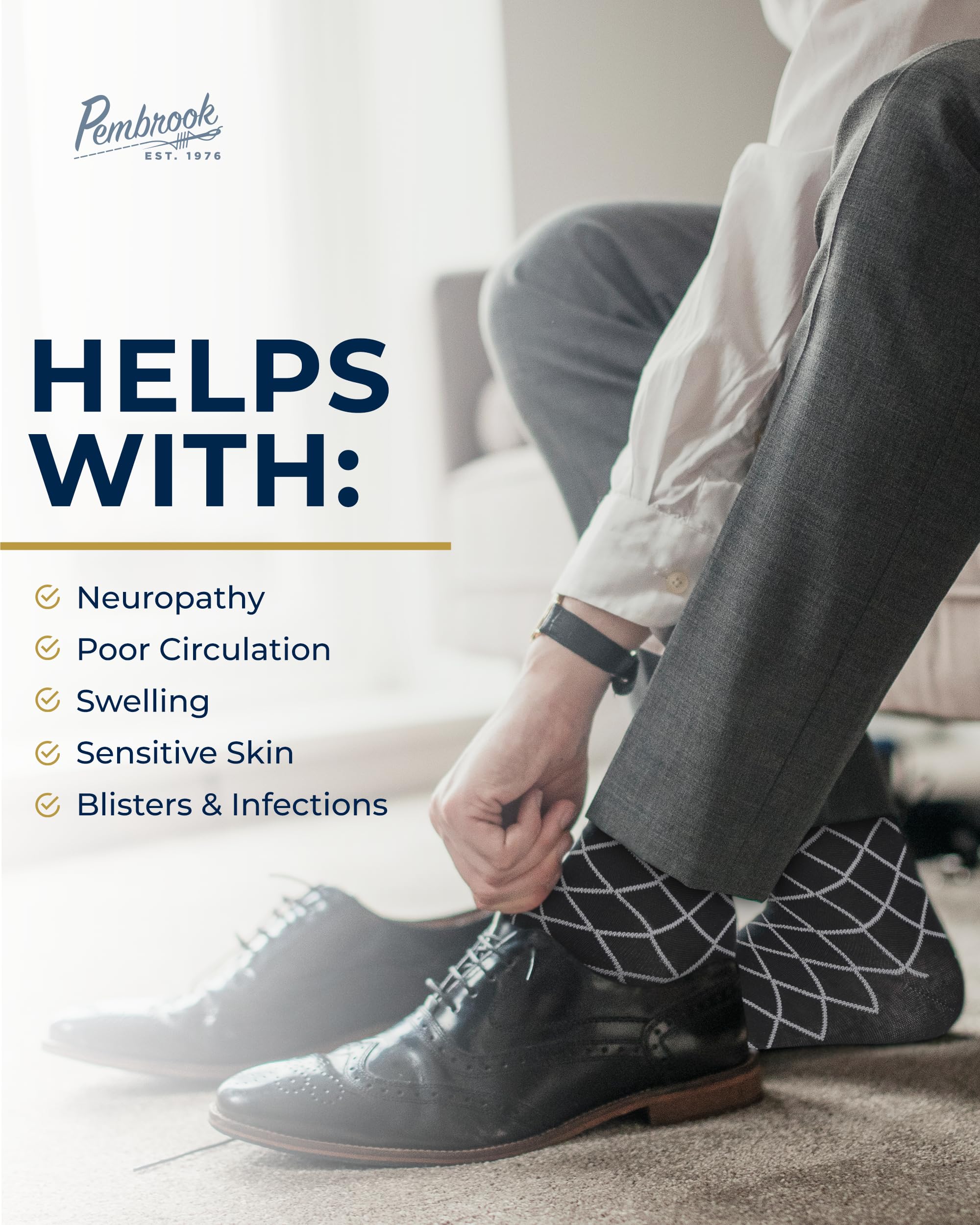 Pembrook Diabetic Dress Socks for Men - 4 Pairs Breathable & Odor-Free Comfort Socks for Diabetics | Work, Casual & Everyday Wear | Premium Cotton Diabetic Socks for Circulation & Foot Health