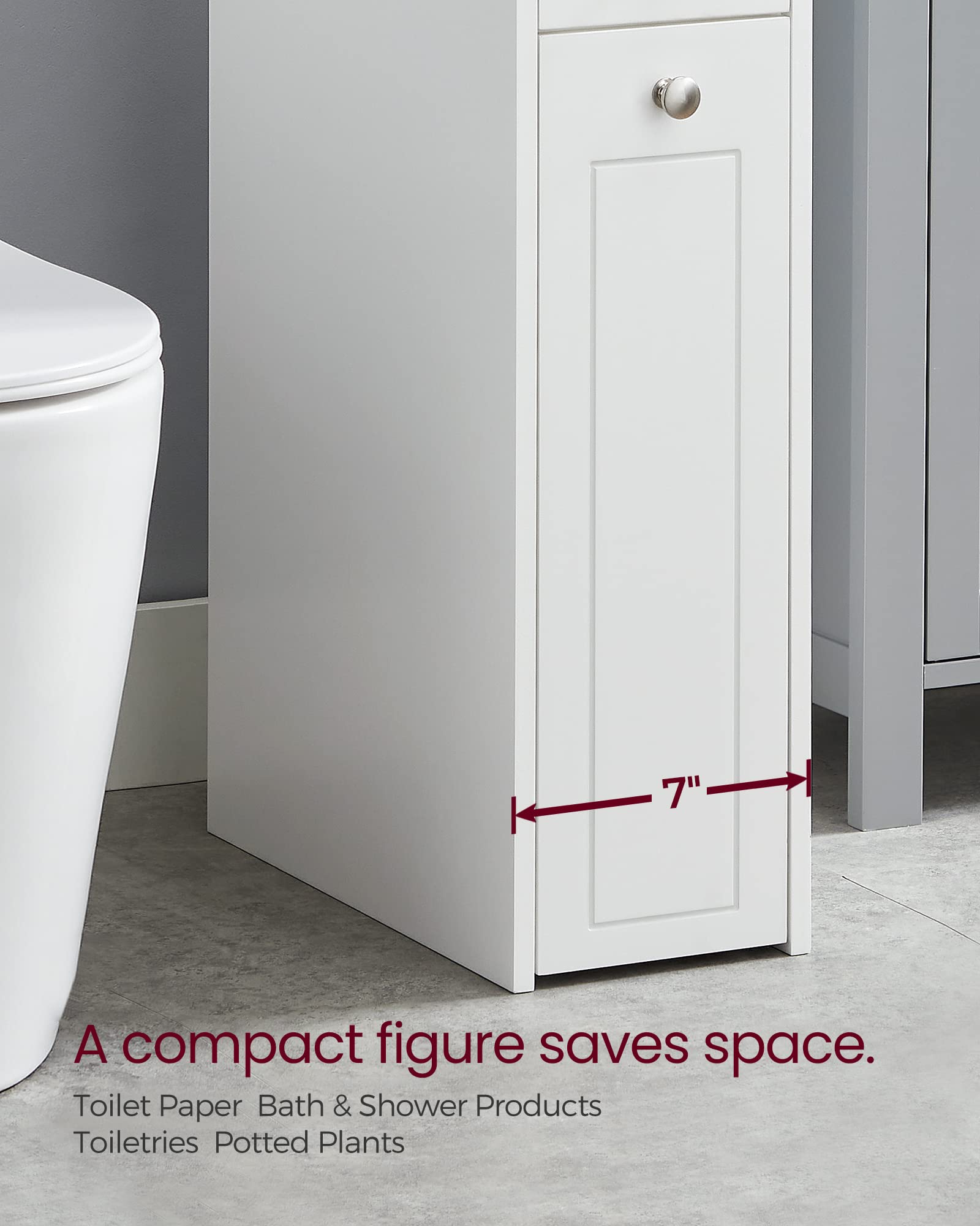 VASAGLE Slim Bathroom Storage Cabinet with Slide-Out Drawers & Toilet Paper Holder - Space-Saving Organizer for Small Bathrooms, White UBBC847P31 - Perfect for Apartments, Powder Rooms & Tight Spaces