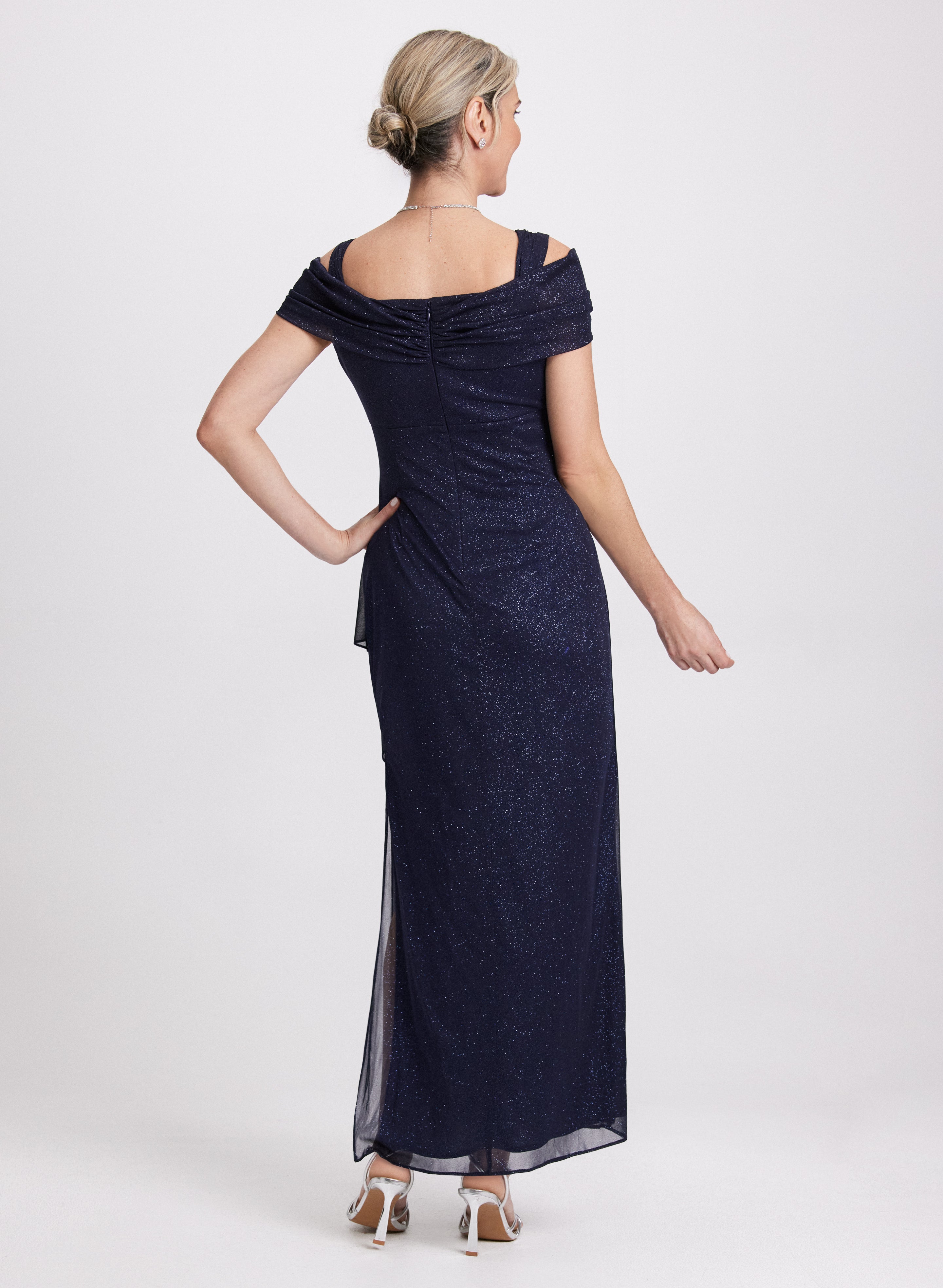 Sparkly Sequin Draped Party Dress for Women - Elegant Evening Gown for Prom, Cocktail, Wedding & Special Occasions