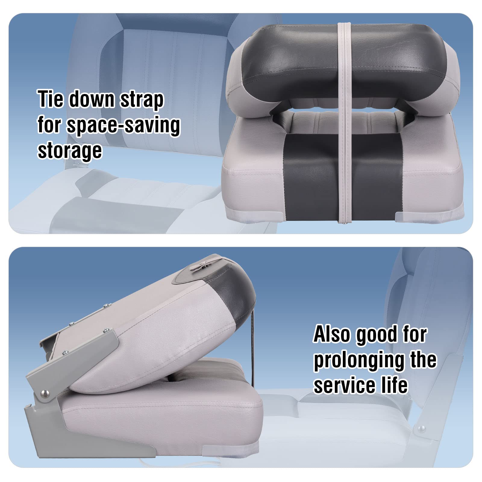 Leader Accessories Elite Low/High Back Folding Fishing Boat Seat - Pair of 2, Comfortable & Durable Marine Chairs for Fishing Boats, Yachts, and Outdoor Water Activities