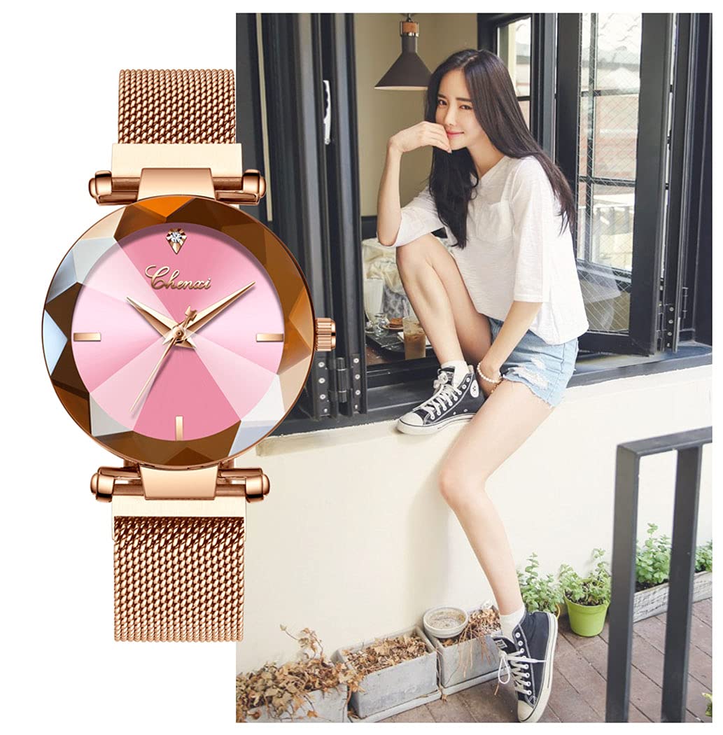 Rose Gold Women's Watch - Japan Quartz, Stainless Steel Magnetic Band - Waterproof for Daily Wear
