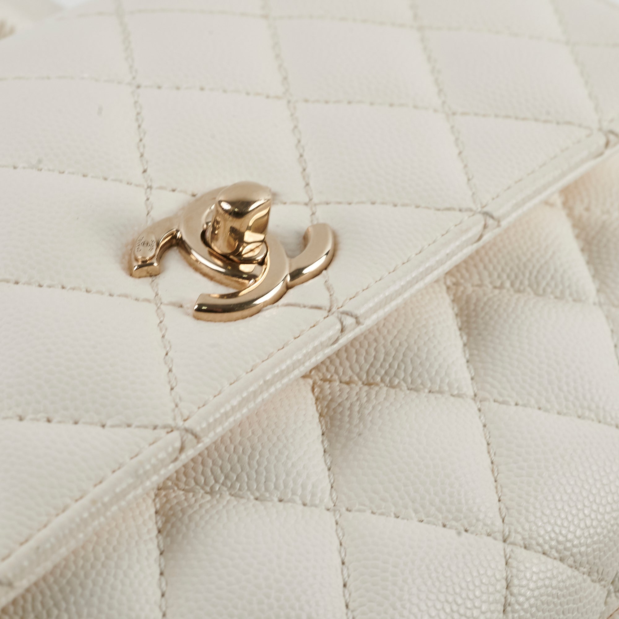 Chanel Small Coco Handle Bag in Caviar Leather with Gold Hardware - White Luxury Crossbody Purse for Women, Perfect for Date Night & Special Occasions