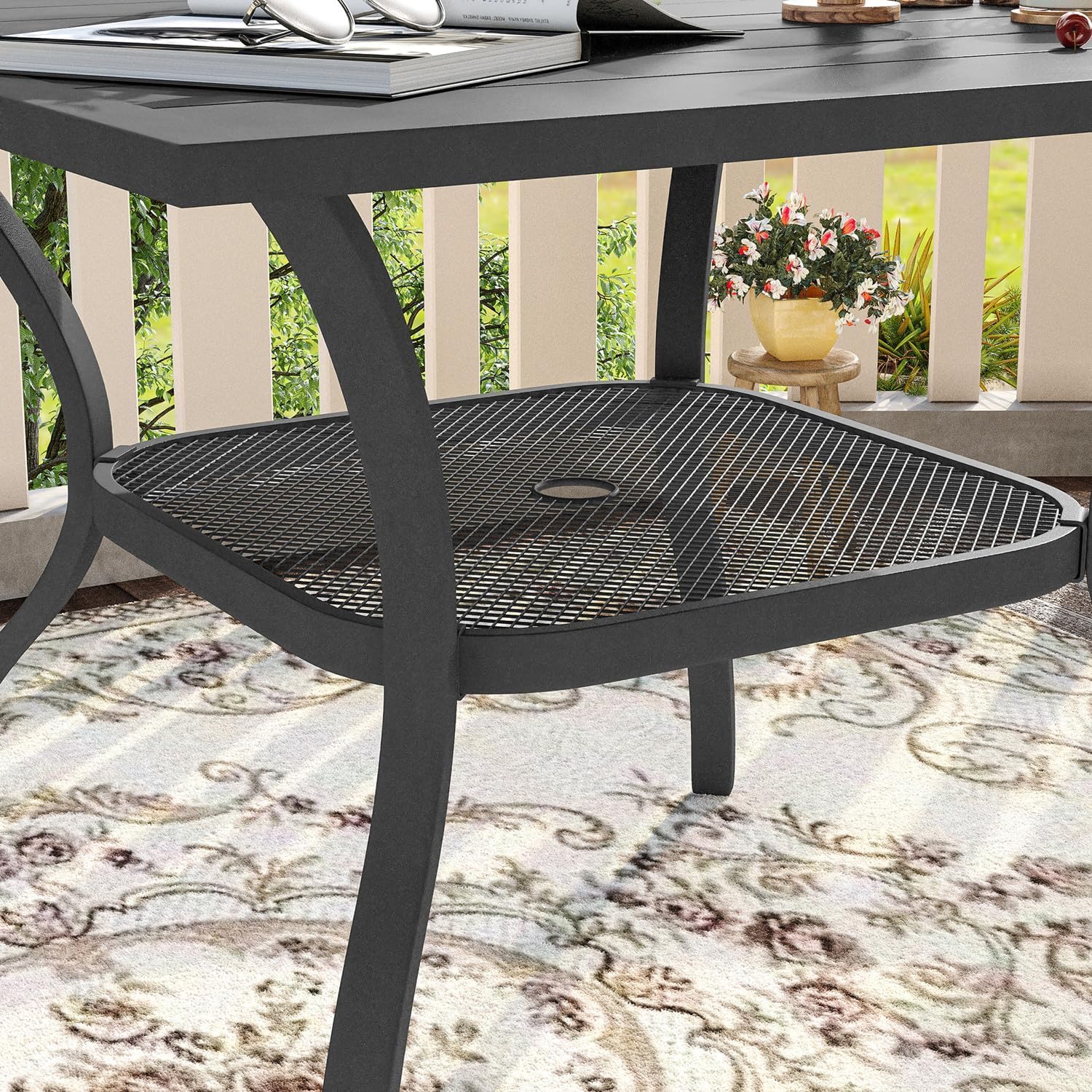 VICLLAX 5-Piece Outdoor Patio Dining Set with Square Table & 4 Stackable Sling Chairs - Grey Weather-Resistant Furniture for Backyard, Garden, Poolside & Deck - Perfect for Outdoor Entertaining & Relaxation
