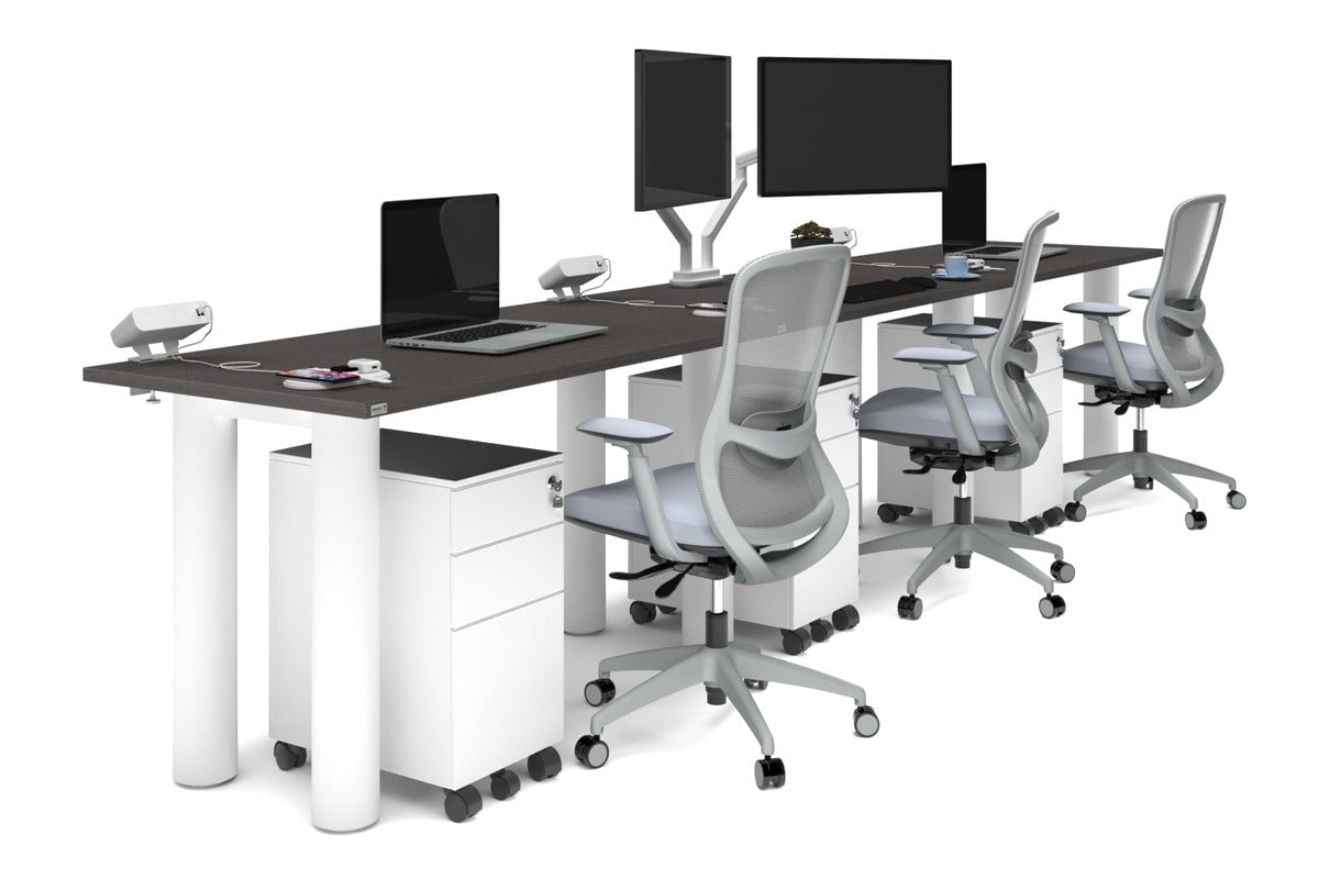 Quadro Cylinder Leg 3-Person Office Workstation Desk - 1200L x 700W - Modern Office Furniture for Collaborative Workspaces, Home Offices & Coworking Environments