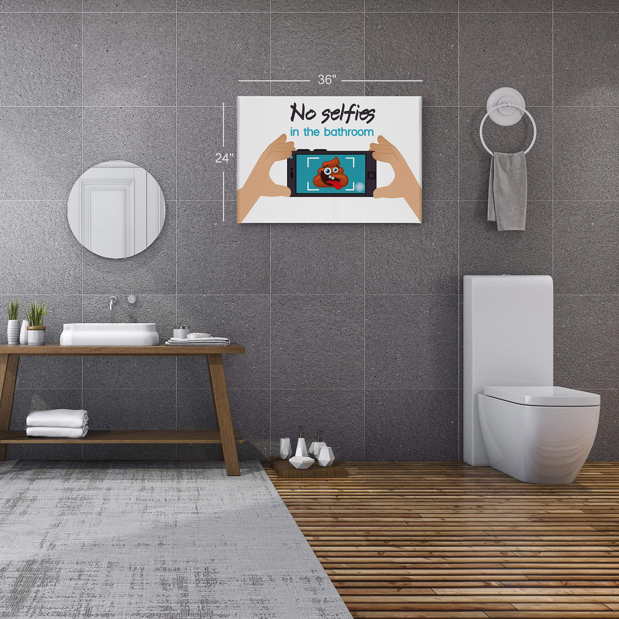 Smile Art Design 'No Selfies in the Bathroom' Funny Quote Canvas Print - 8x12 Inch Ready to Hang Bathroom Wall Decor, Humorous Toilet Sign for Home Decoration, Made in USA | Perfect for Powder Rooms, Guest Bathrooms & Apartment Decor