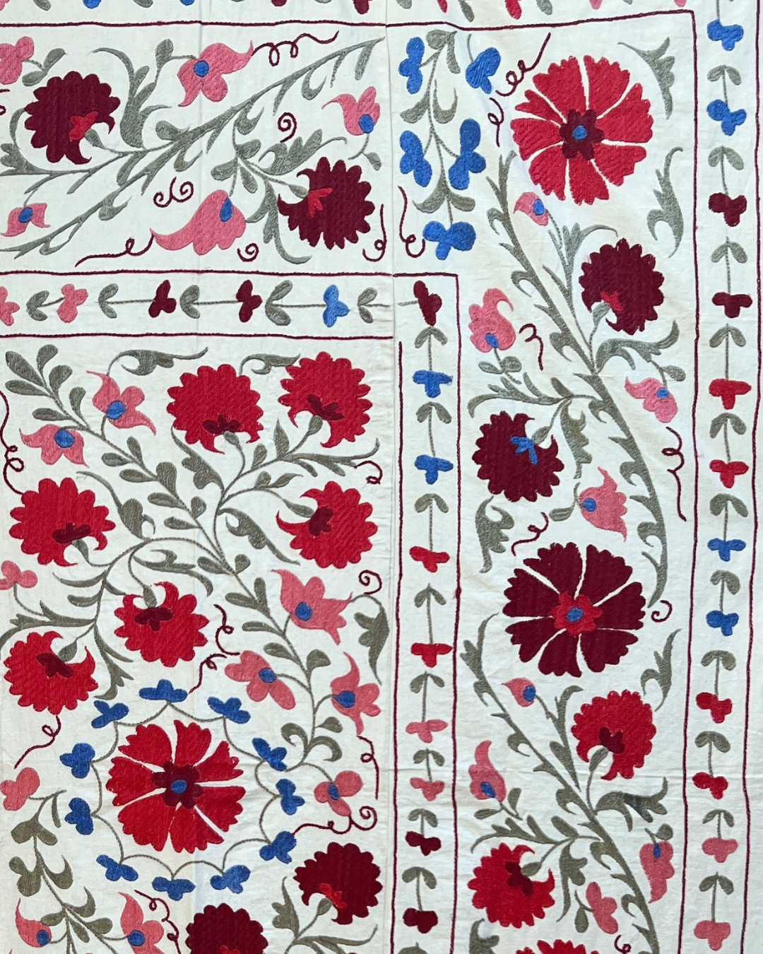 Suzani No. 230 Handmade Embroidered Cotton Throw Blanket - Boho Chic Home Decor for Bedroom, Sofa & Bohemian Wedding Gift