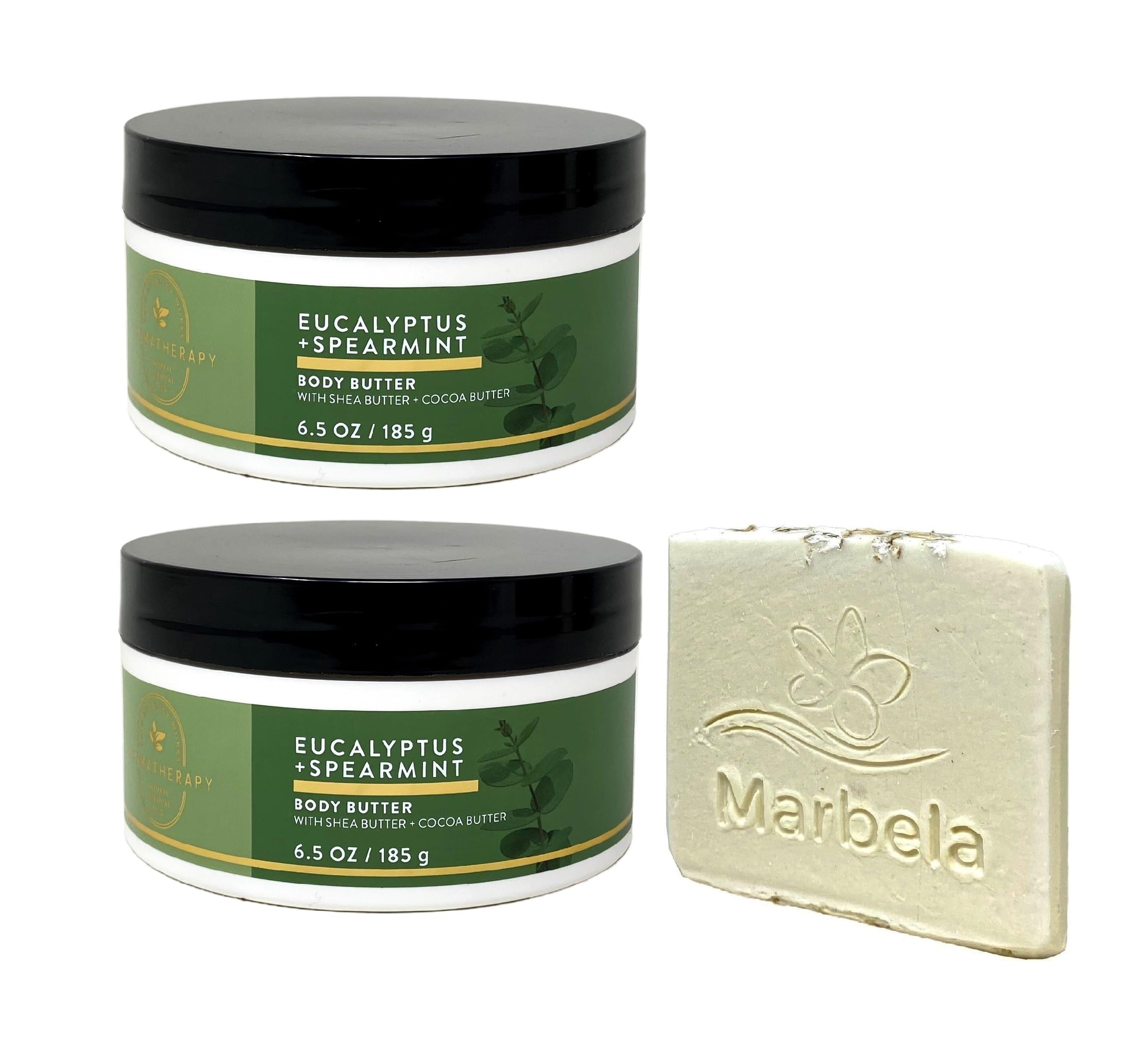 Bath & Body Works Aromatherapy Eucalyptus Spearmint Body Butter Gift Set - 2 Pack with Free Natural Oats Soap Sample | Moisturizing Skin Care for Relaxation & Stress Relief