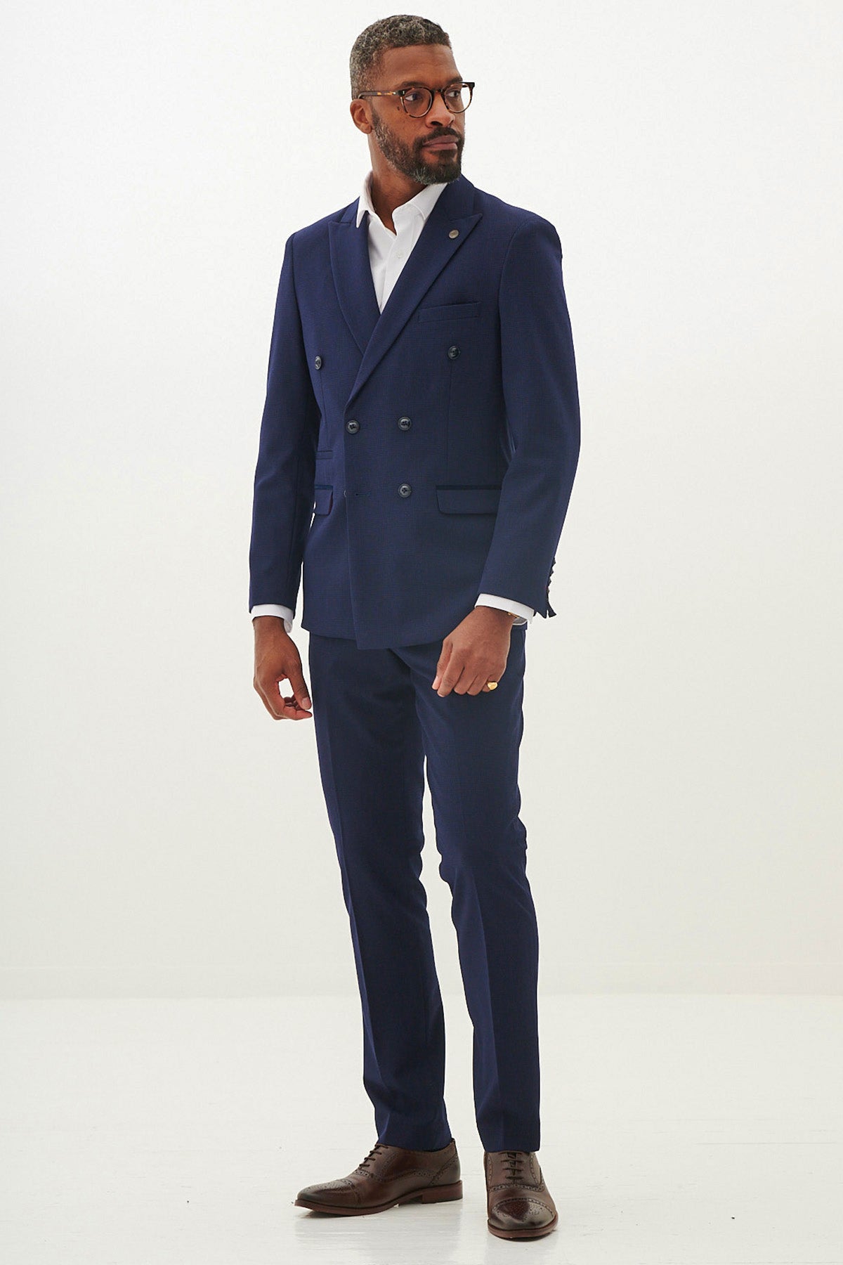 BROMLEY Navy Blue Double Breasted Two-Piece Suit for Men | Formal Business Attire | Wedding & Office Wear