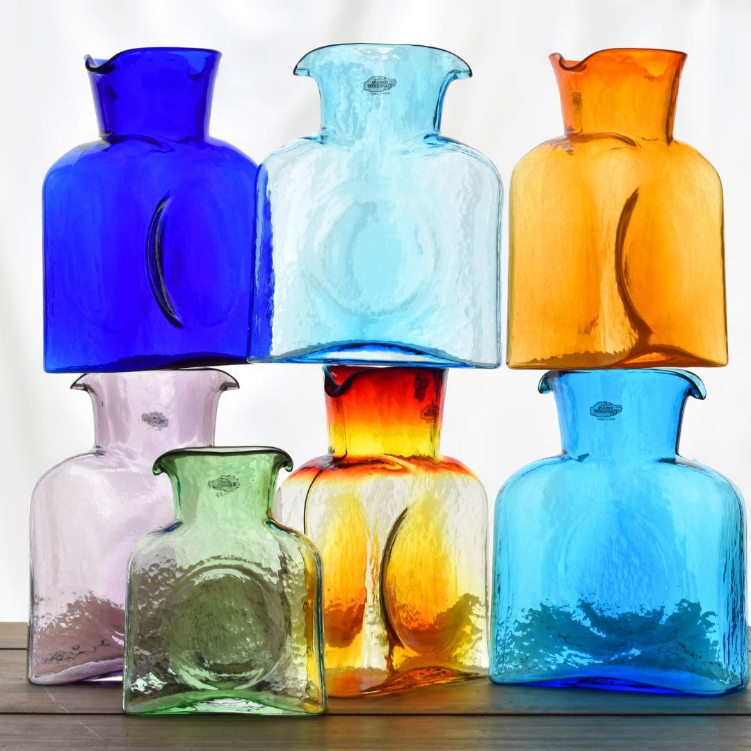 BLENKO Hand Blown Crystal Glass Water Bottle - 36oz Artisan Pitcher, Carafe & Vase - Unique Handcrafted Kitchen Decor for Iced Tea, Lemonade & Floral Arrangements