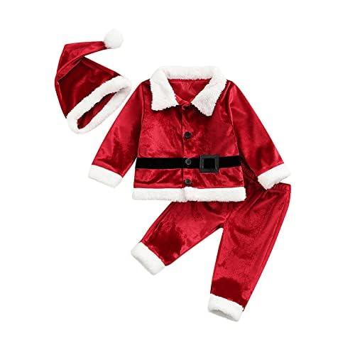 FIOMVA Christmas Santa Costume Set for Baby Girls & Boys - Dress, Jacket, Coat, Long Pants, Hat & Socks - Holiday Outfit for Christmas Parties, Family Photos & Festive Cosplay