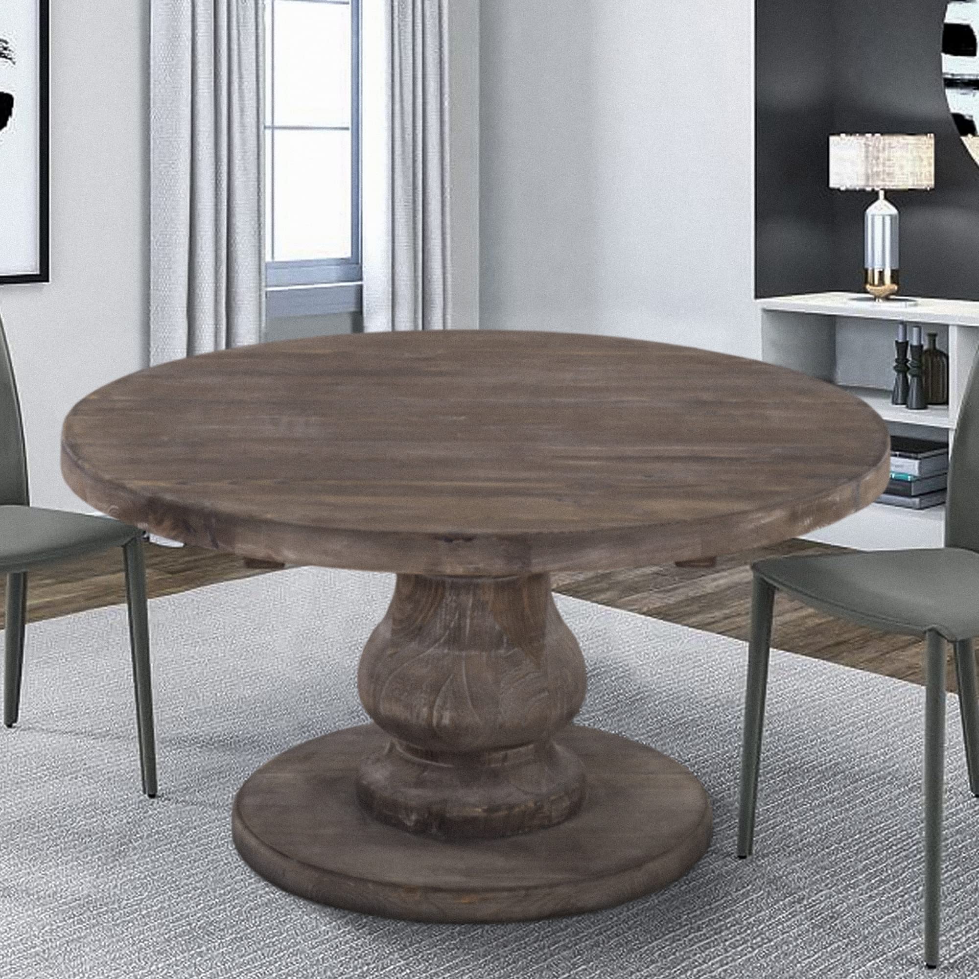 Benjara Solid Wood Round Coffee Table with Pedestal Base - 36 Inch Brown Wooden End Table for Living Room, Lounge & Office Decor