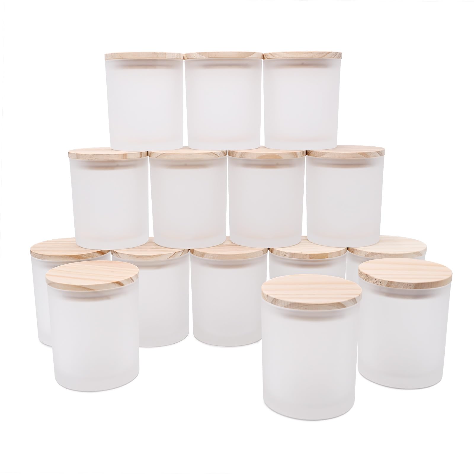 10 OZ Thick Glass Candle Jars with Wooden Lids - 15 Pcs Empty Frosted White Containers for DIY Candle Making, Wax Melts, Home Decor & Gift Packaging - Perfect for Aromatherapy, Wedding Favors and Party Decorations