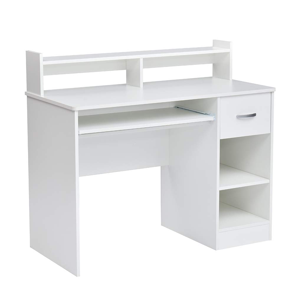 ROCKPOINT Axess White Under Desk Keyboard Tray with Storage Drawer - Ergonomic Computer Keyboard Holder for Home Office, Bedroom, Study Desk - Perfect for Remote Work, Online Classes & Homework Organization