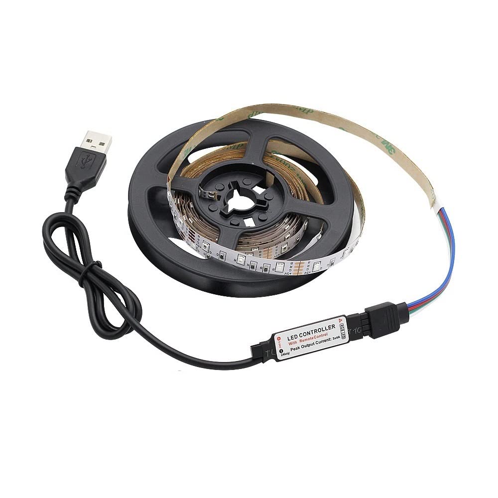 5M DC5V RGB LED Strip Lights with Remote Control - 24 Key USB Waterproof Flexible Tape Light (60 LEDs/m) for TV Backlight, Room Decor, Landscape & Street Lighting - Indoor/Outdoor Use