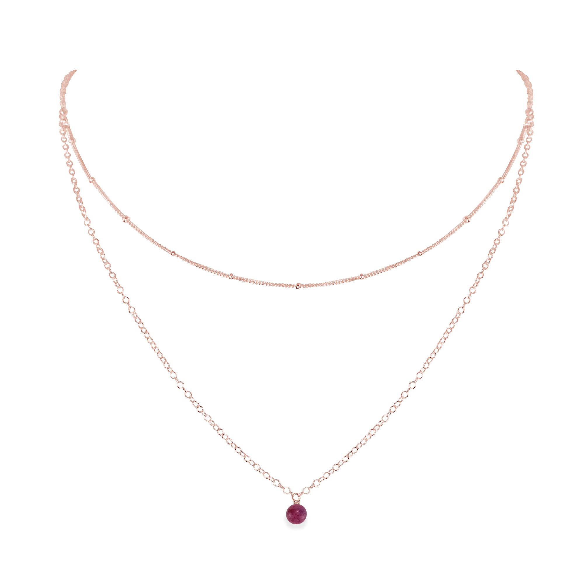14k Rose Gold Filled Ruby Layered Choker Necklace - Elegant Gift for Women, Perfect for Parties, Weddings & Special Occasions
