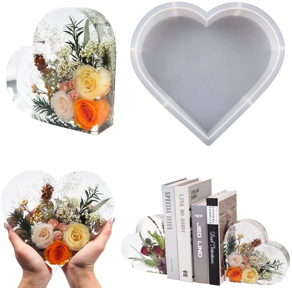 Hexagon Silicone Mold for Resin Casting - Large Geode Bookends & Desktop Organizer - Heart-Shaped Crystal Epoxy Resin Molds for DIY Crafts, Home Decor, Bookshelf Display and Office Organization