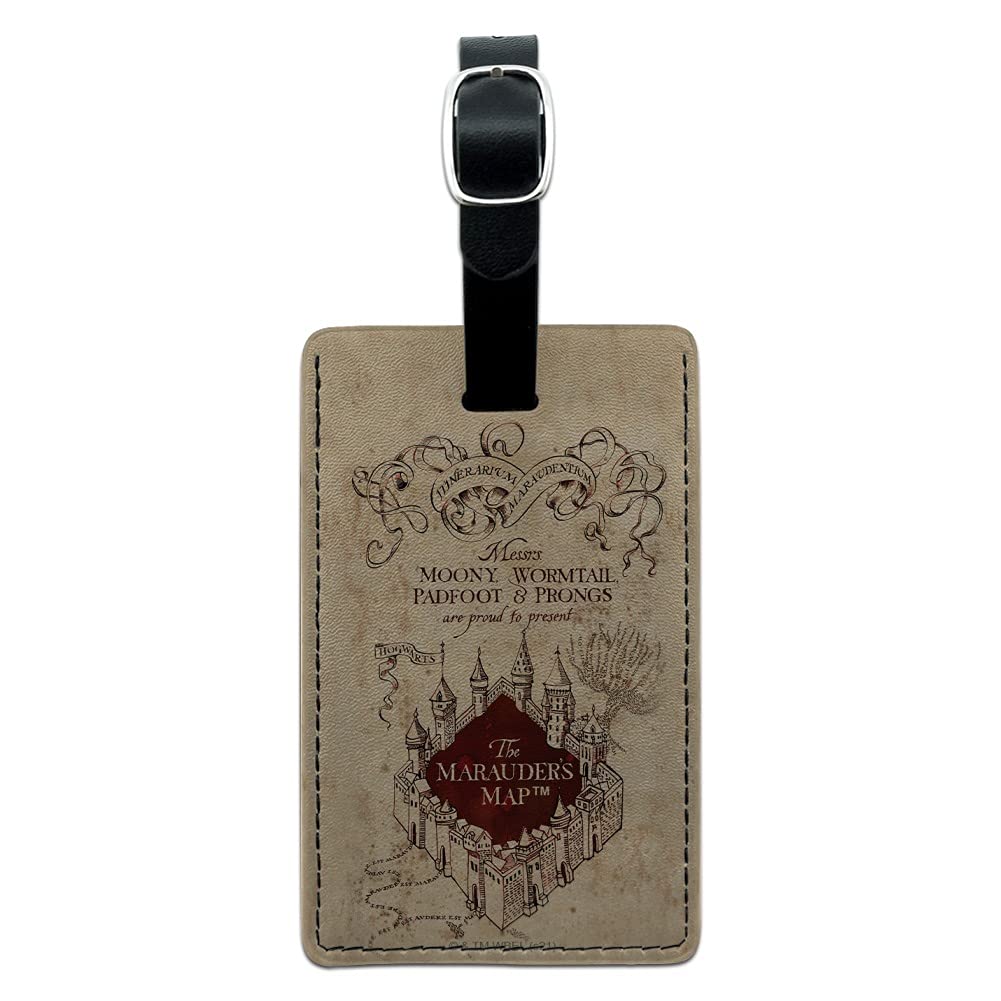 Harry Potter Marauders Map Leather Luggage Tag - Personalized Carry-On ID Tag for Suitcases & Bags - Perfect for Travel, Cosplay & Harry Potter Fans
