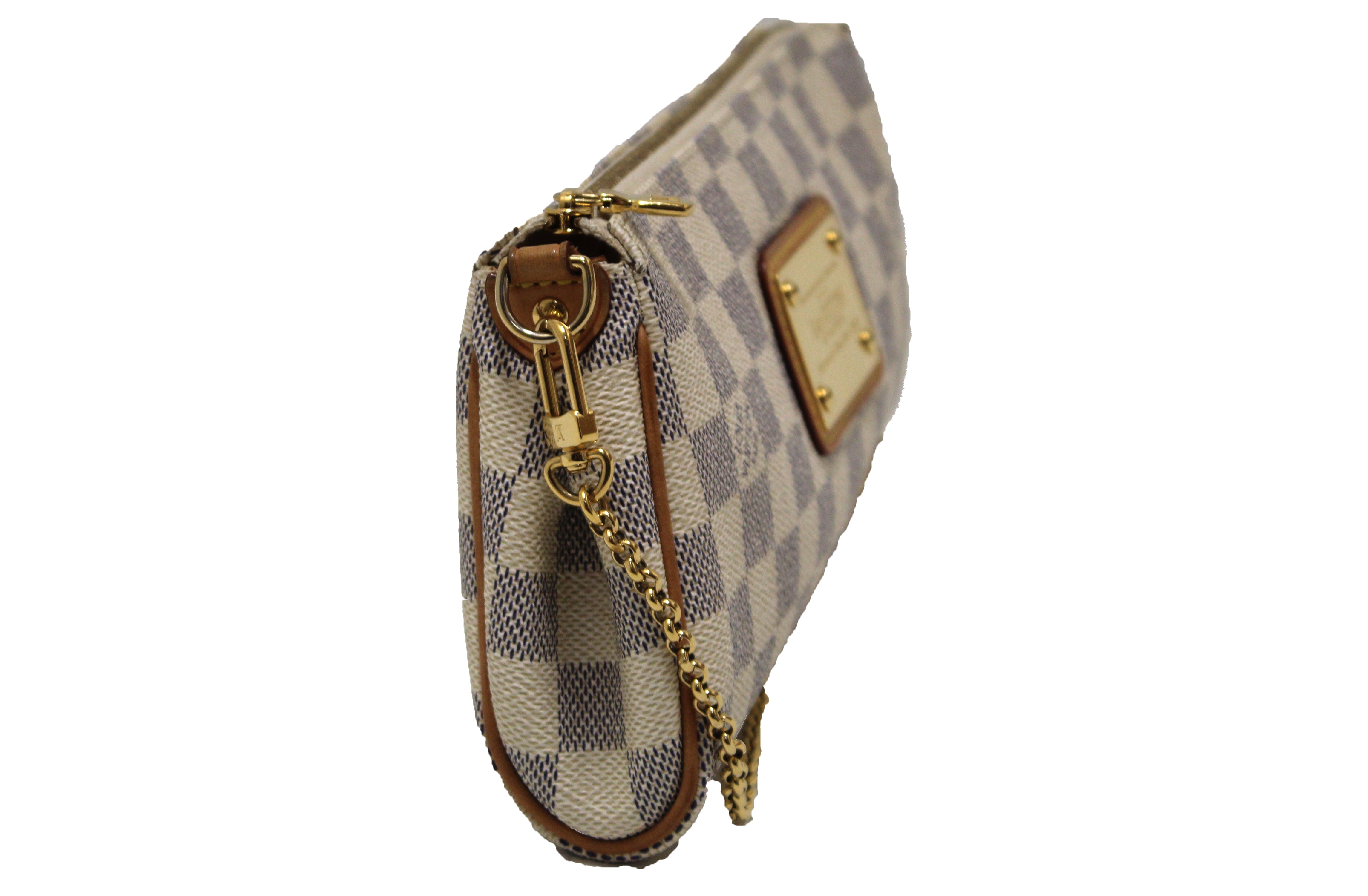 Authentic Louis Vuitton Damier Azur Canvas Eva Clutch Crossbody Bag - Luxury Designer Shoulder Purse for Women, Perfect for Travel, Work & Evening Events