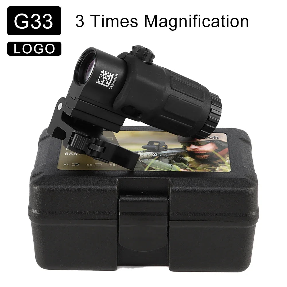 Tactical G33 G43 3X Magnifier Sight Scope & G45 5X Magnifier - Flip to Side Mount for 558 556 553 Holographic Reflex Red Dot Sights - Perfect for Hunting, Shooting Range & Tactical Training