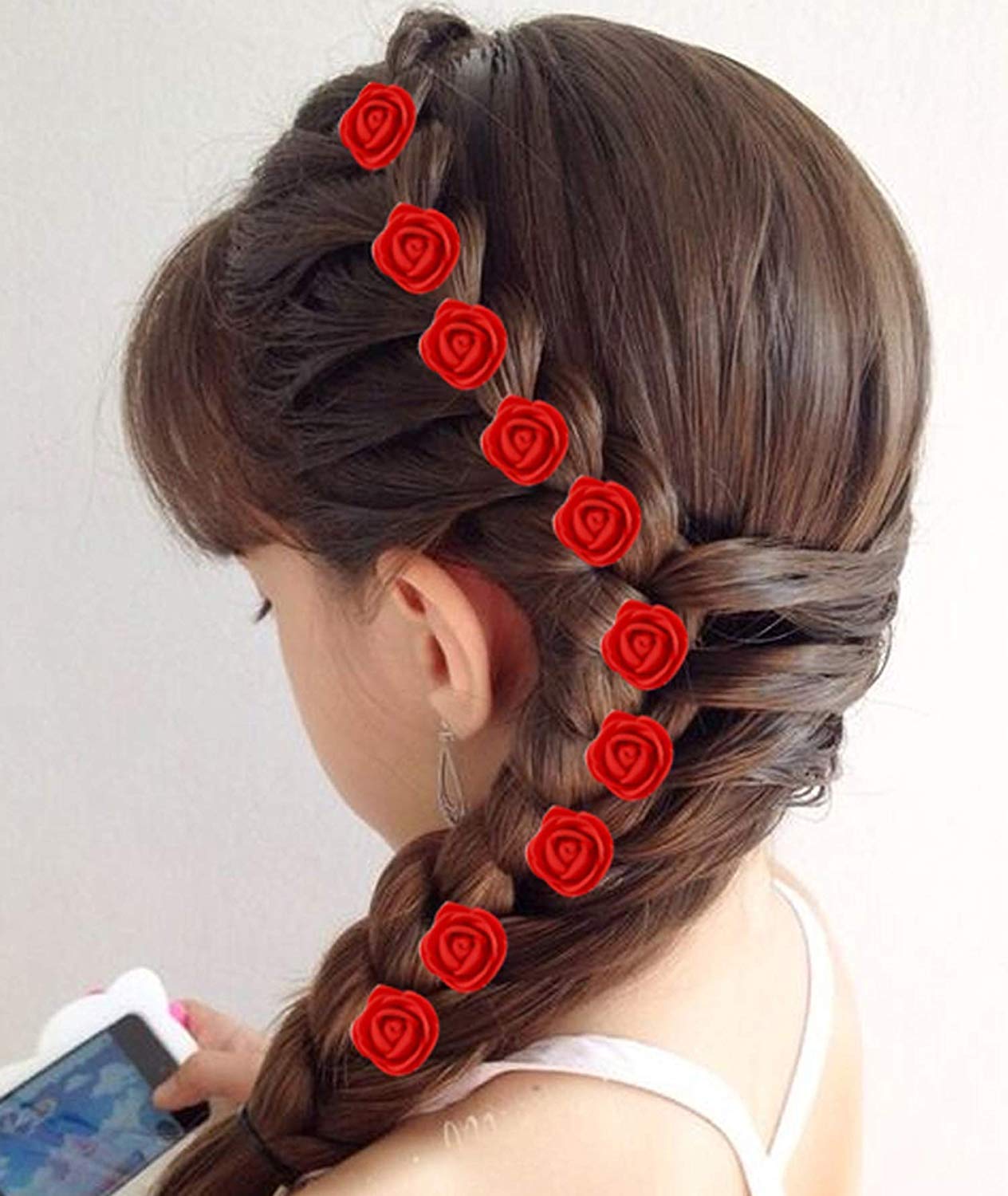Aainaa Floral Hair Pins for Women and Girls - Red Flower Hair Clips for Styling, Bridal, Wedding, and Party Accessories | Perfect for Updos, Braids, and Boho Hairstyles