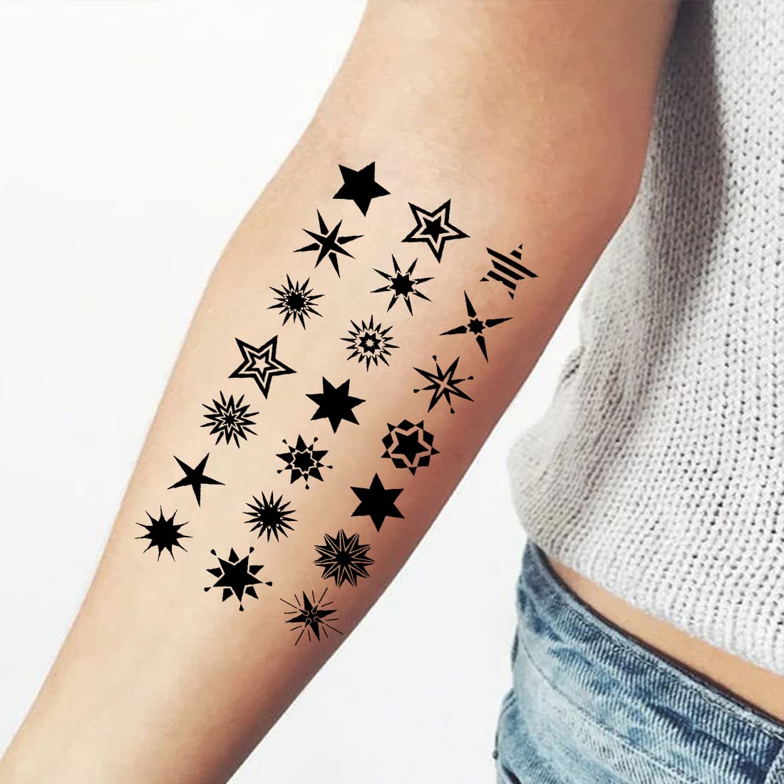 Multi Black Star Temporary Tattoos for Kids - Waterproof, Safe & Easy to Apply - Perfect for Parties, Halloween & Costume Events