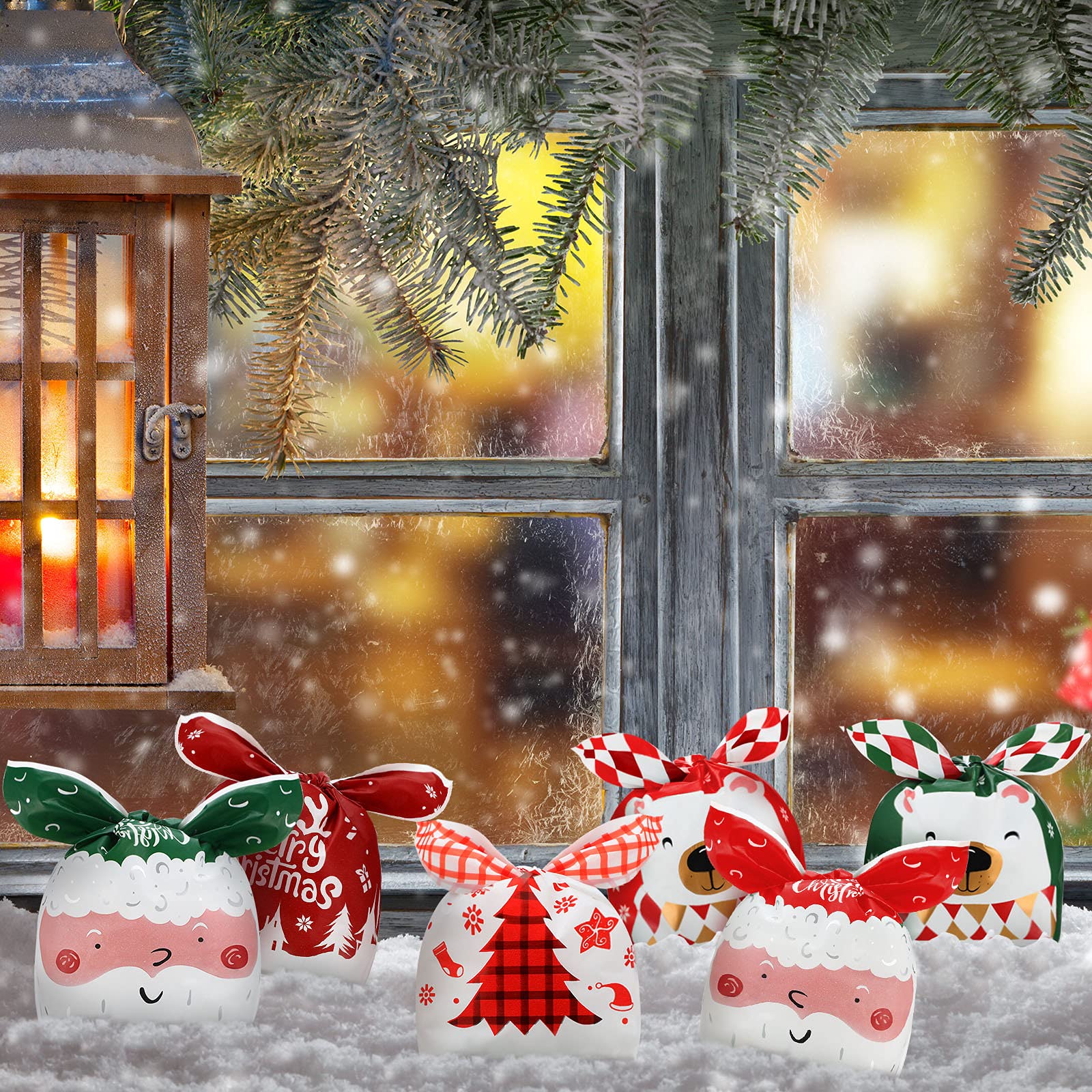 120-Piece Christmas Candy Treat Bags - 6 Cute Holiday Designs for Party Favors, Cookie Wrapping & Gift Bags - Perfect for Xmas Celebrations, Office Parties & Holiday Gatherings