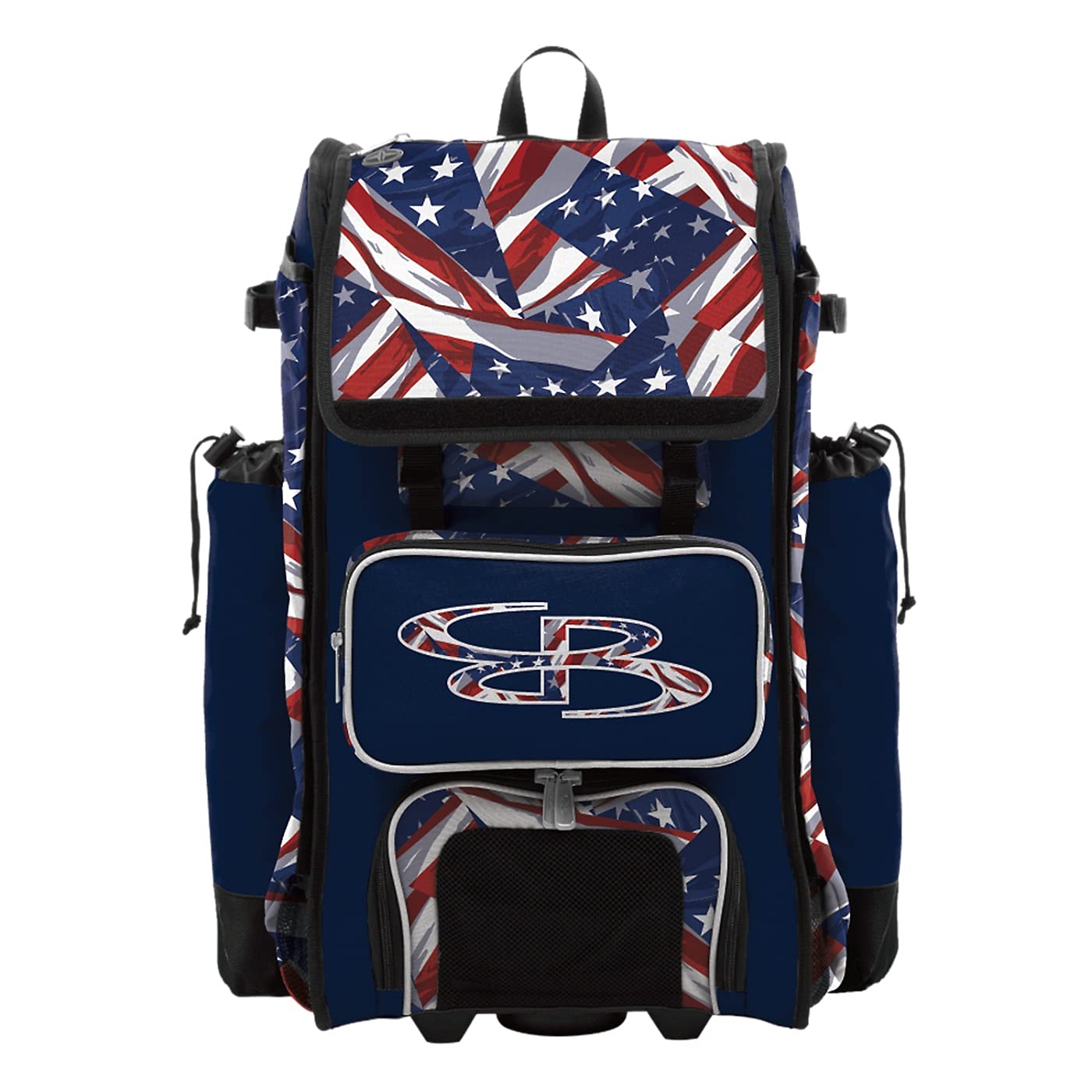 Boombah Hybrid Rolling Catchers Bat Bag - USA Independence Navy/Red/White - Wheeled & Backpack Baseball Equipment for Travel & Games