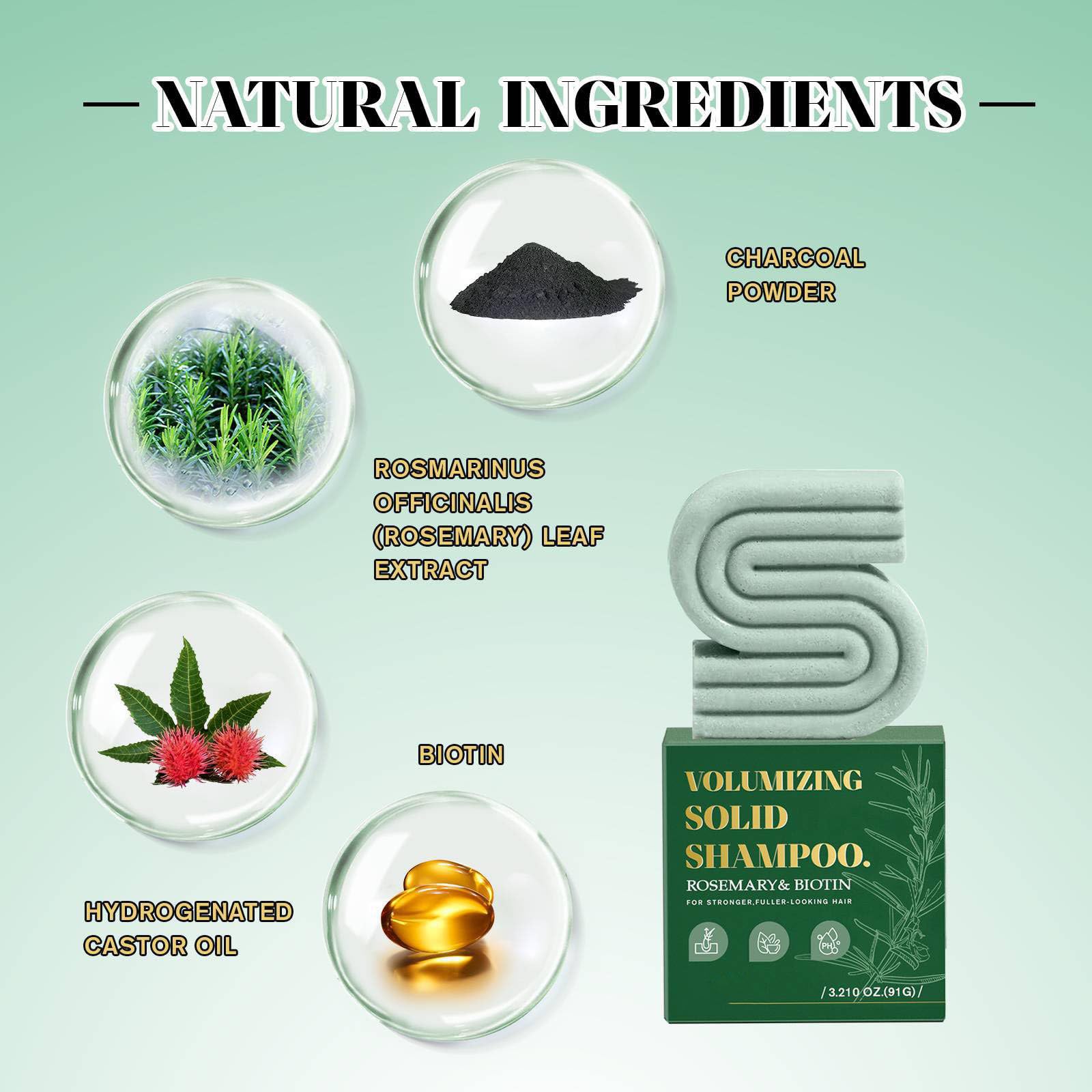 Organic Rosemary Solid Shampoo Bar for Hair Growth & Dandruff Control - Natural Vegan Shampoo for Oily Hair & Scalp Care - Sulfate-Free Hair Soap for Women & Men - Perfect for Travel, Gym & Eco-Friendly Bathroom Routine
