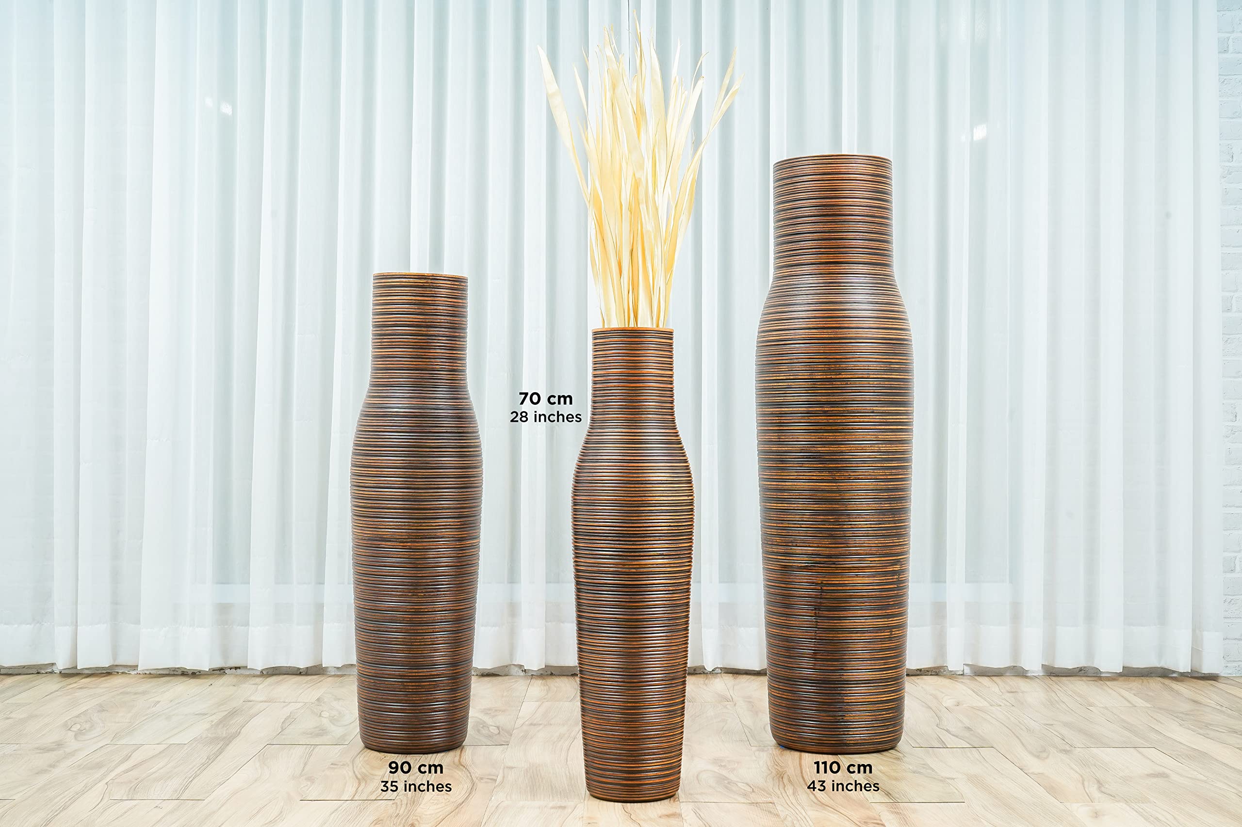 Large Brown Wooden Floor Vase - 43