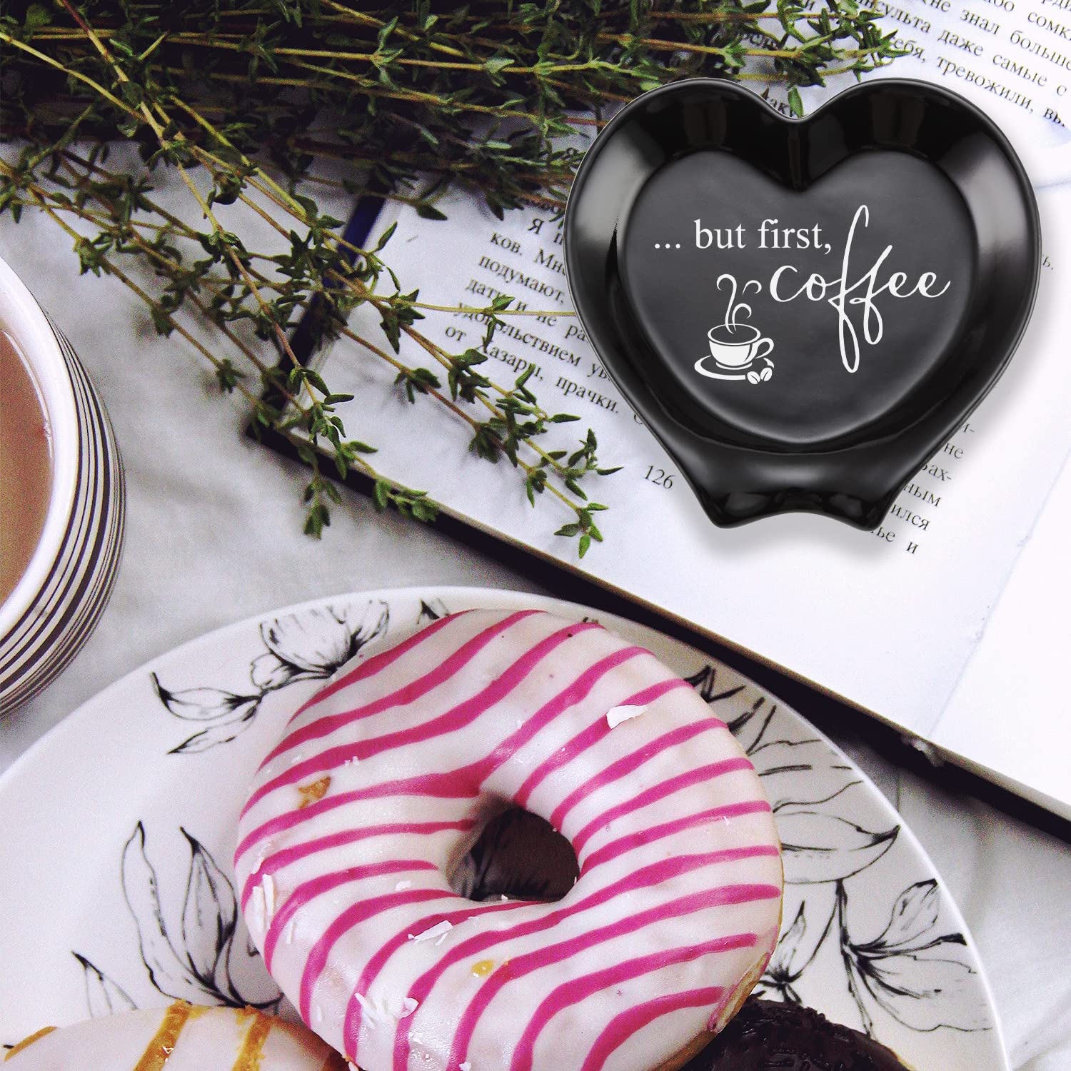 Heart-Shaped Ceramic Coffee Spoon Rest - Elegant Coffee Bar & Table Decor with Funny Coffee Quote - Perfect Gift for Coffee Lovers, Sisters, Girlfriends, Women & Men - Ideal for Home, Office & Cafe Use