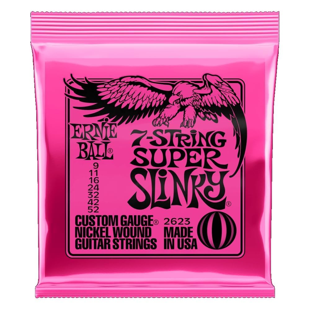 Ernie Ball 7-String Super Slinky Nickel Wound Electric Guitar Strings, 9-52 Gauge (P02623) - Perfect for Rock, Metal & Extended Range Playing - Studio & Live Performance Ready