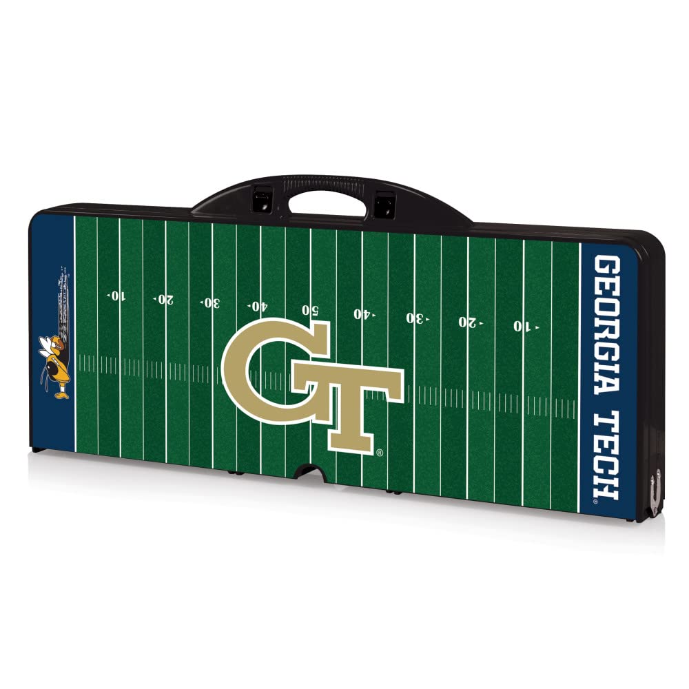 NCAA Georgia Tech Yellow Jackets Football Field Folding Picnic Table - Portable Camping Table with Umbrella Hole - Outdoor Dining Table for Tailgating, Beach, Backyard & Park (Black)