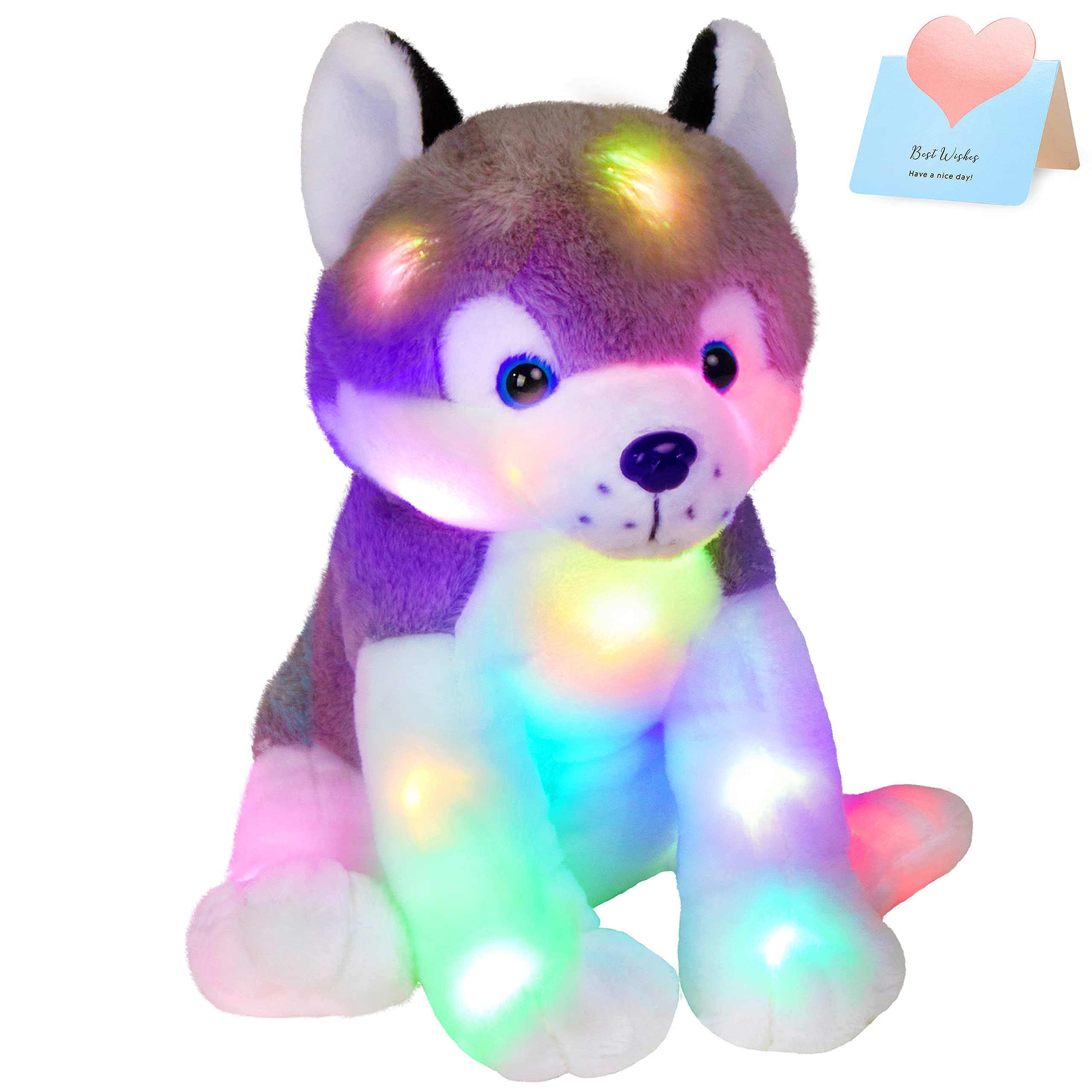 SpecialYou Glow Husky Stuffed Animal - LED Light Up Plush Puppy Dog Toy (13