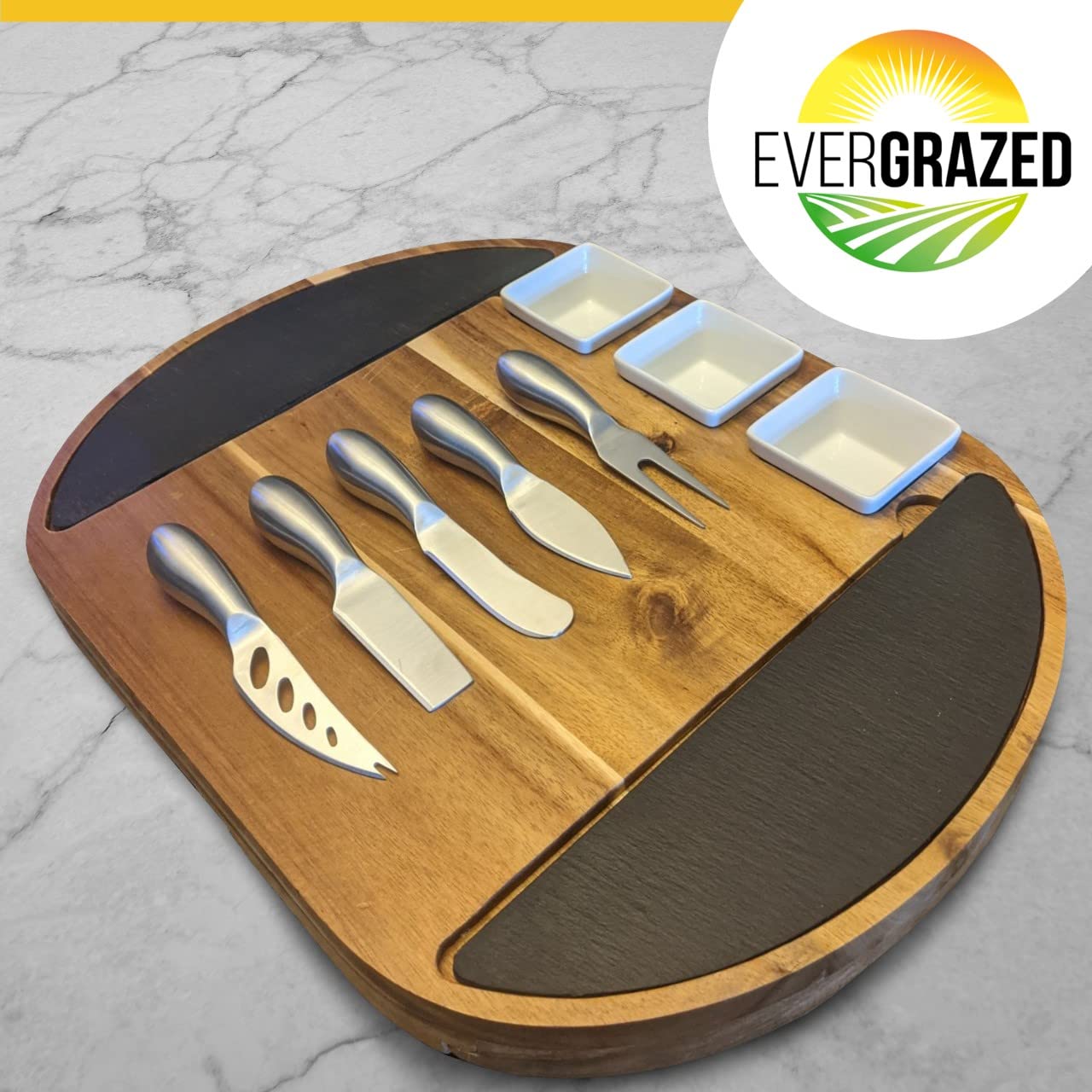 Premium Acacia Wood Cheese Board Set - Large Charcuterie Platter with Knives for Entertaining - Elegant Kitchen Serving Tray for Wine, Cheese & Meats - Perfect Gift for Thanksgiving, Christmas, Weddings & Special Occasions - Ideal for Dinner Parties, Wine Tastings & Holiday Gatherings