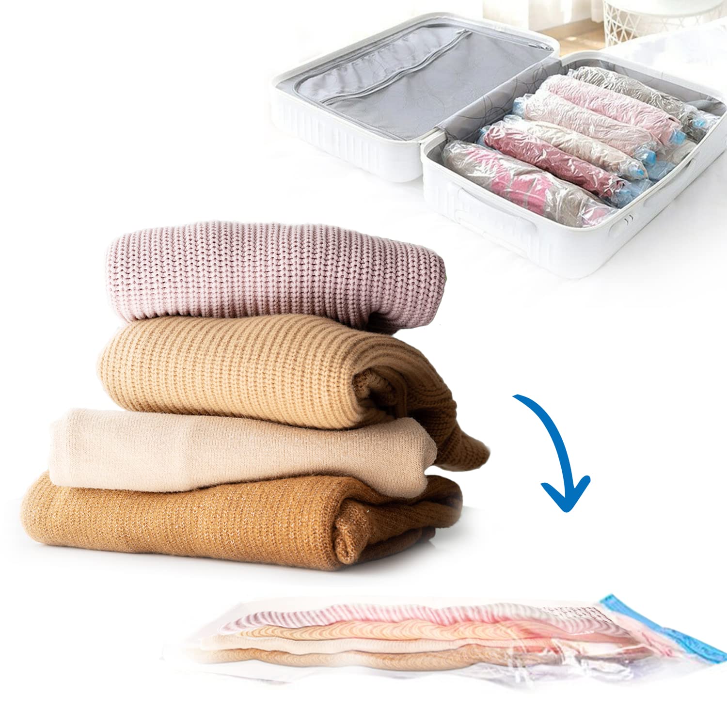 8 Pack Vacuum Storage Space Saver Bags - Medium to Large Sizes, No Pump Needed for Clothes, Blankets & Travel Organizers | Perfect for Travel, Moving & Seasonal Storage