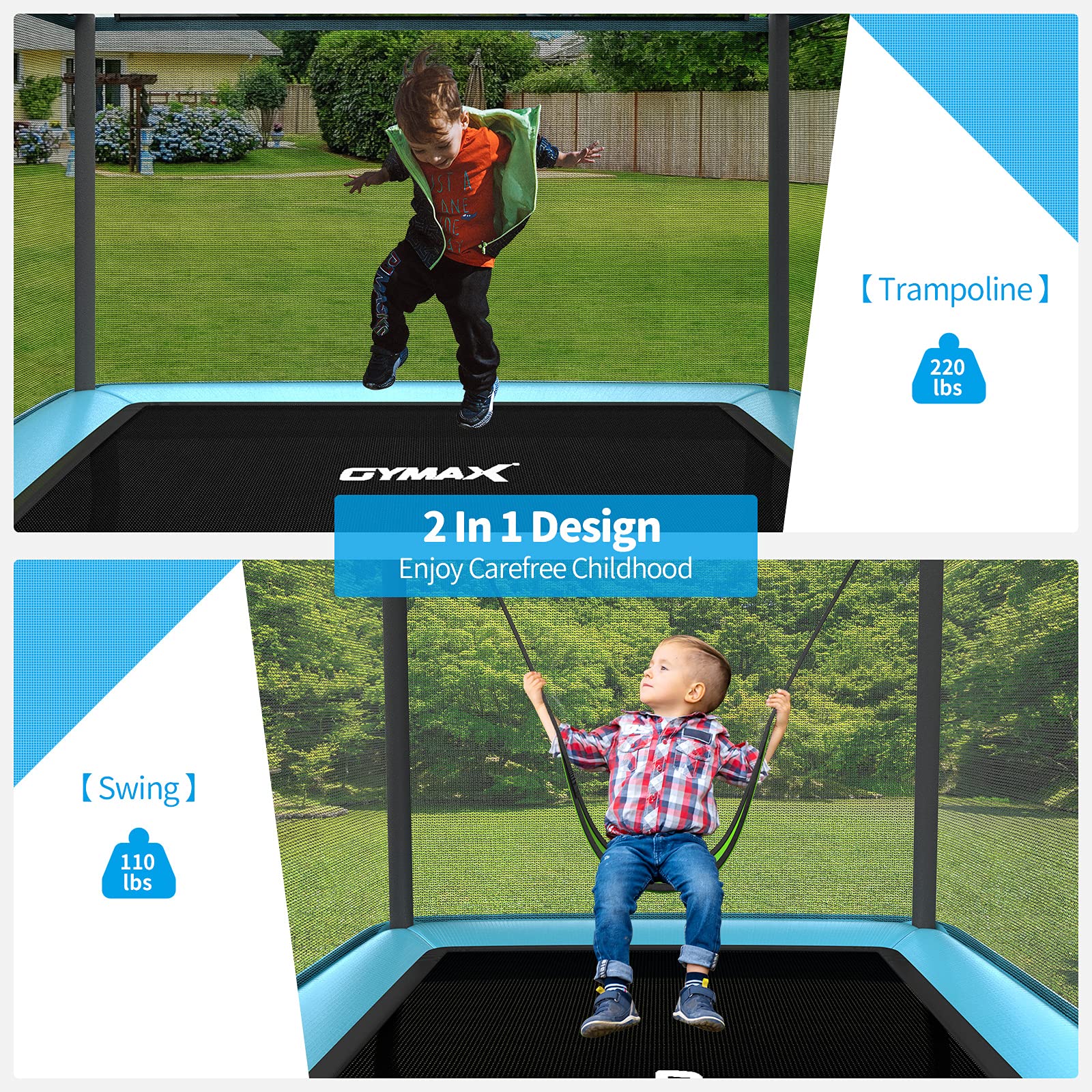 GYMAX 6FT Kids Trampoline with Swing & Safety Enclosure Net - ASTM Approved Indoor/Outdoor Toddler Trampoline for Boys & Girls - Perfect for Backyard Play, Birthday Gifts, and Preschool Exercise