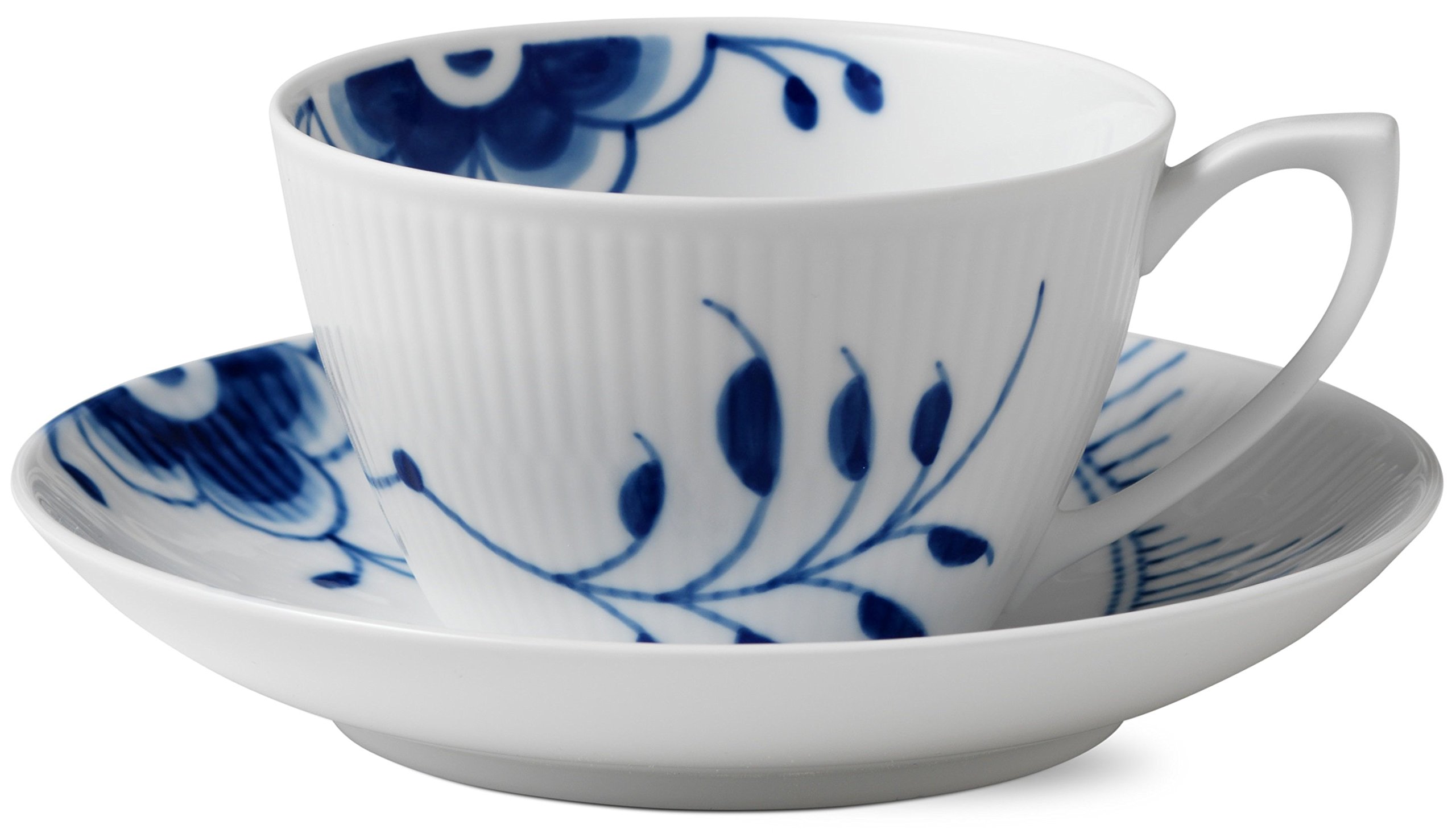 Premium Blue Fluted Mega Tea Cup and Saucer Set - Elegant Porcelain Tea Cup for Afternoon Tea, High Tea, and Special Occasions