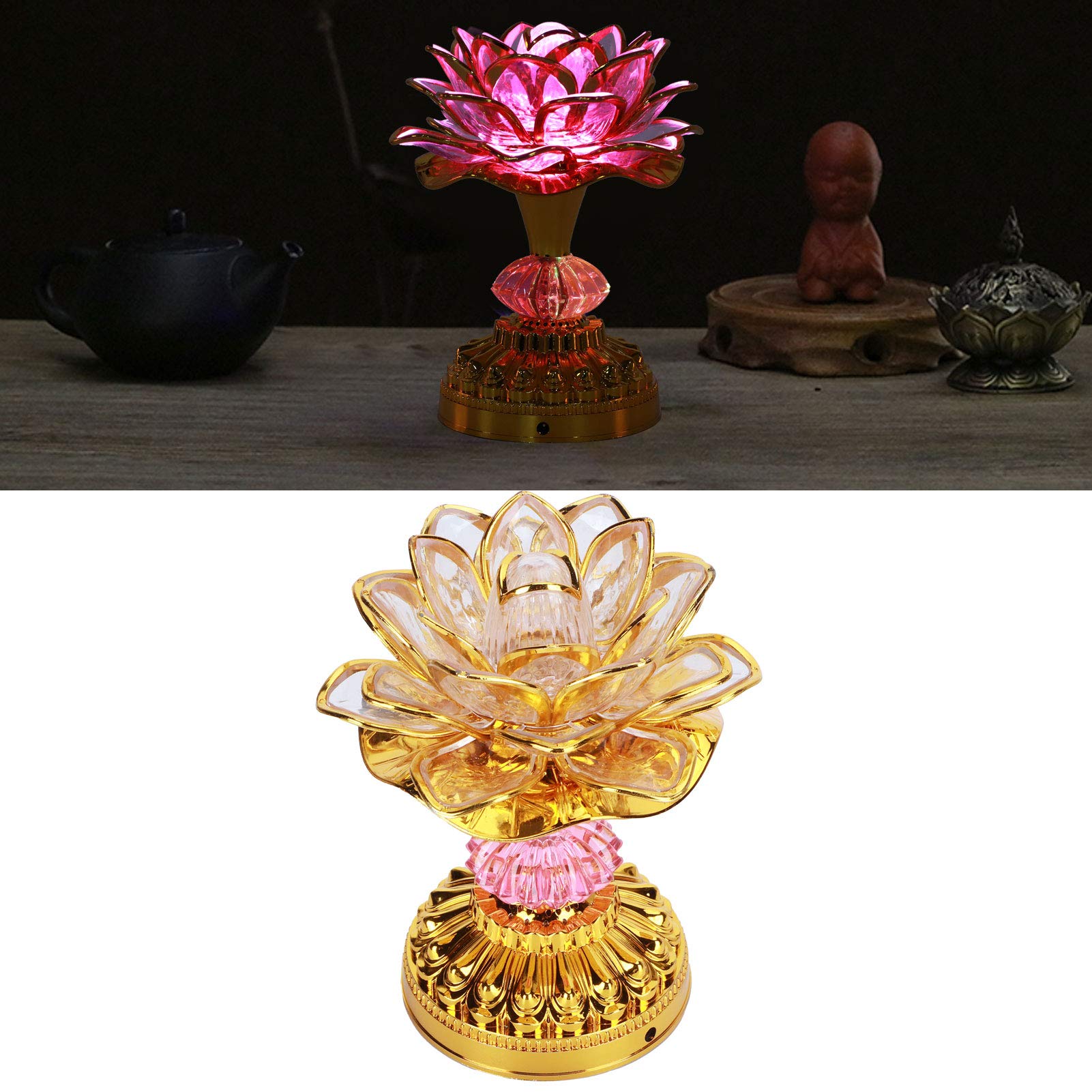 7-Color Changing LED Buddhist Temple Lamp - ABS Buddhist Supplies & Decorative Lighting with US 100-240V Power Adapter - Perfect for Meditation Rooms, Altars & Spiritual Spaces