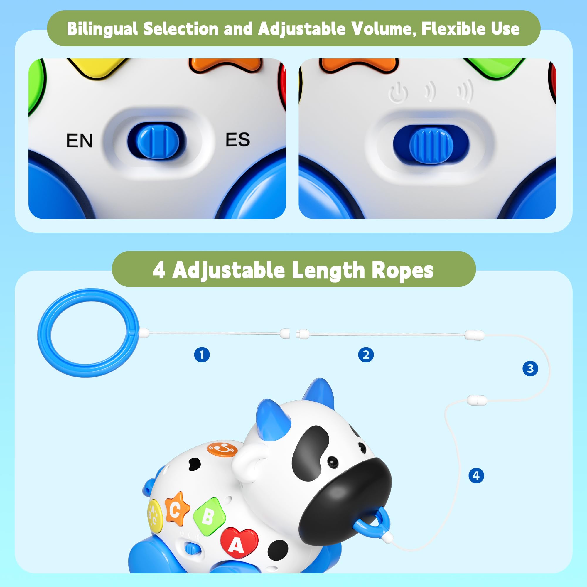 Bilingual Cow Musical Toy for 1 Year Old - Baby Learning & Crawling Gift for Birthdays & Toddlers (6-18 Months) - Perfect for Playtime & Early Development