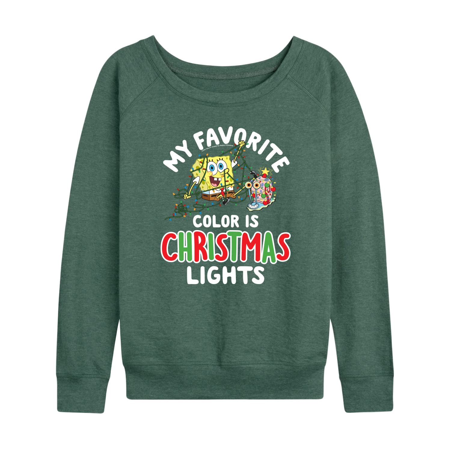 HYBRID APPAREL SpongeBob SquarePants Women's Lightweight French Terry Pullover Hoodie - My Favorite Color Is Christmas Lights Graphic Sweatshirt - Casual Loungewear, Christmas Gift, Funny Holiday Outfit