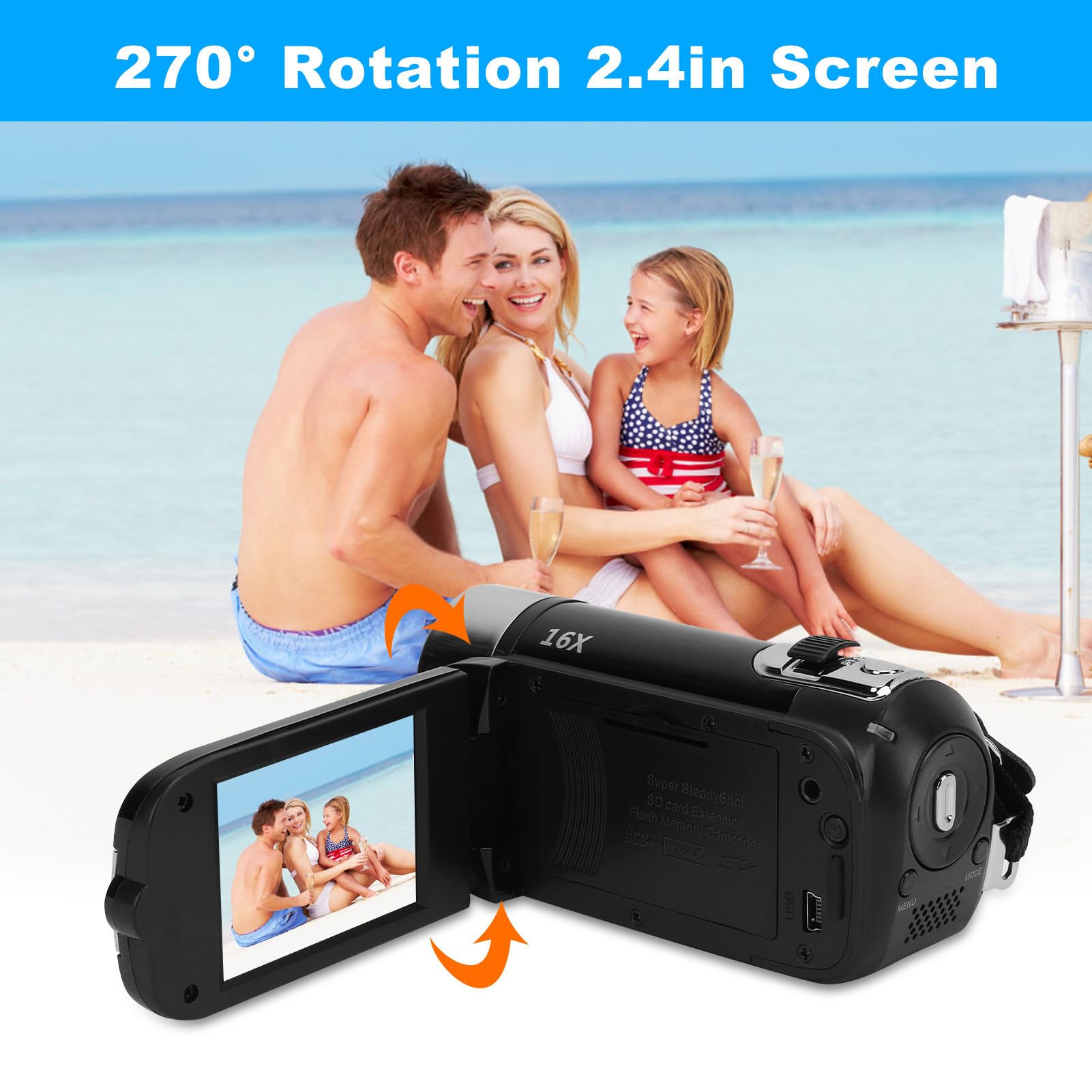 4K HD Video Camera with 16X Zoom & Rotating Screen - Digital Camcorder for Vlogging, YouTube, Travel & Home Movies (US Stock) - Perfect for Vloggers, Travelers & Family Events (Red/Black Options)