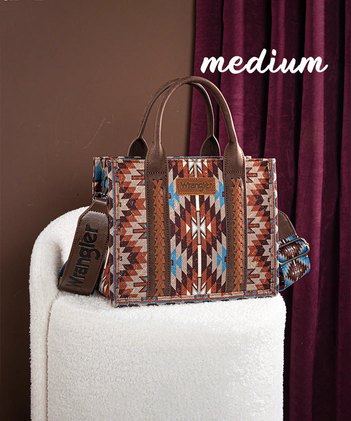 Wrangler Aztec Print Whipstitch Canvas Tote Bag Set - Stylish & Durable Handbag for Women, Perfect for Shopping, Beach & Everyday Use