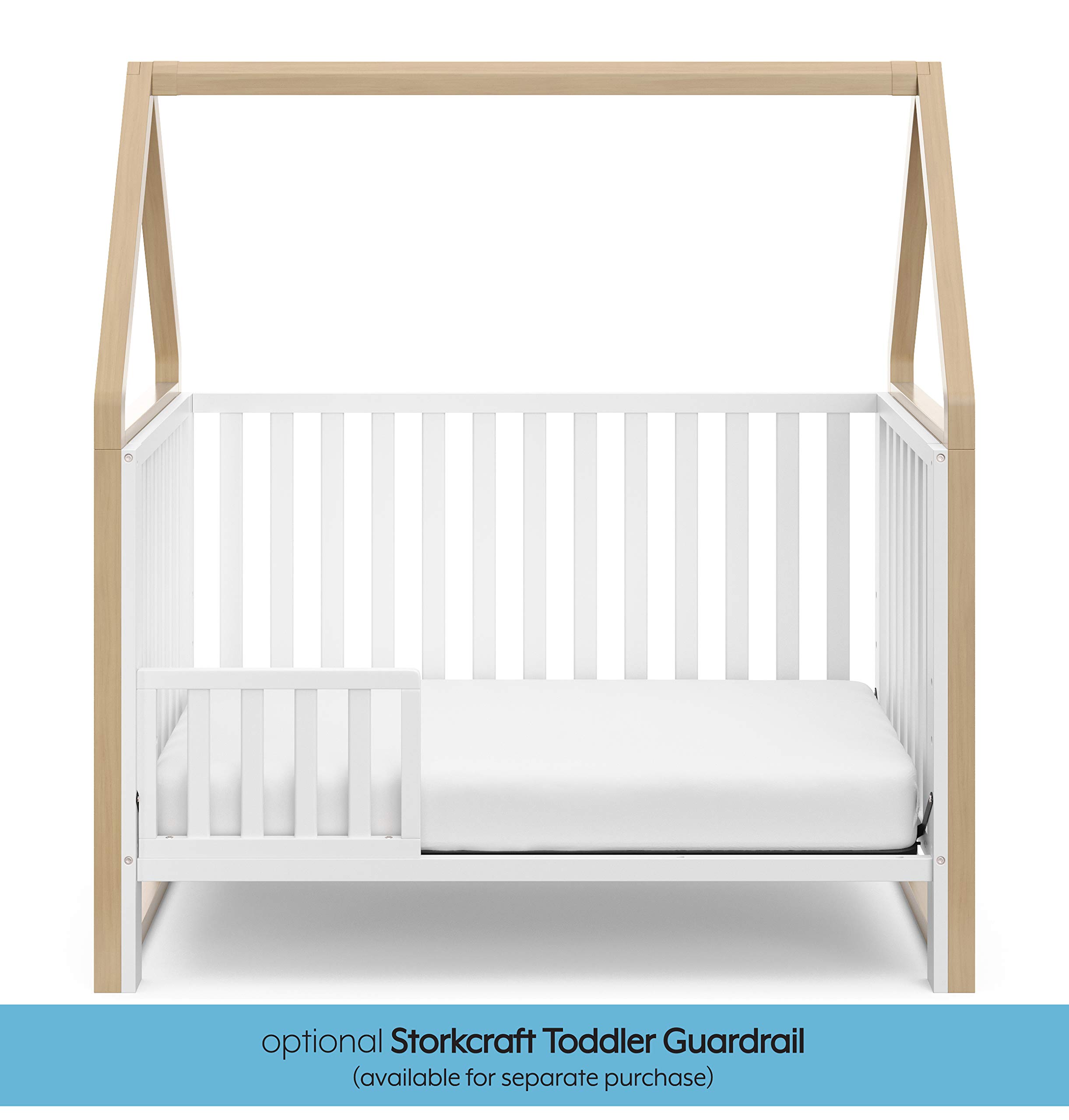 Storkcraft Orchard 5-in-1 Convertible Crib (White with Driftwood) – GREENGUARD Gold Certified Baby Crib | Converts to Toddler Bed, Daybed & Full Bed | Safe Nursery Furniture for Newborns & Toddlers | Perfect for Modern Nurseries & Small Bedrooms