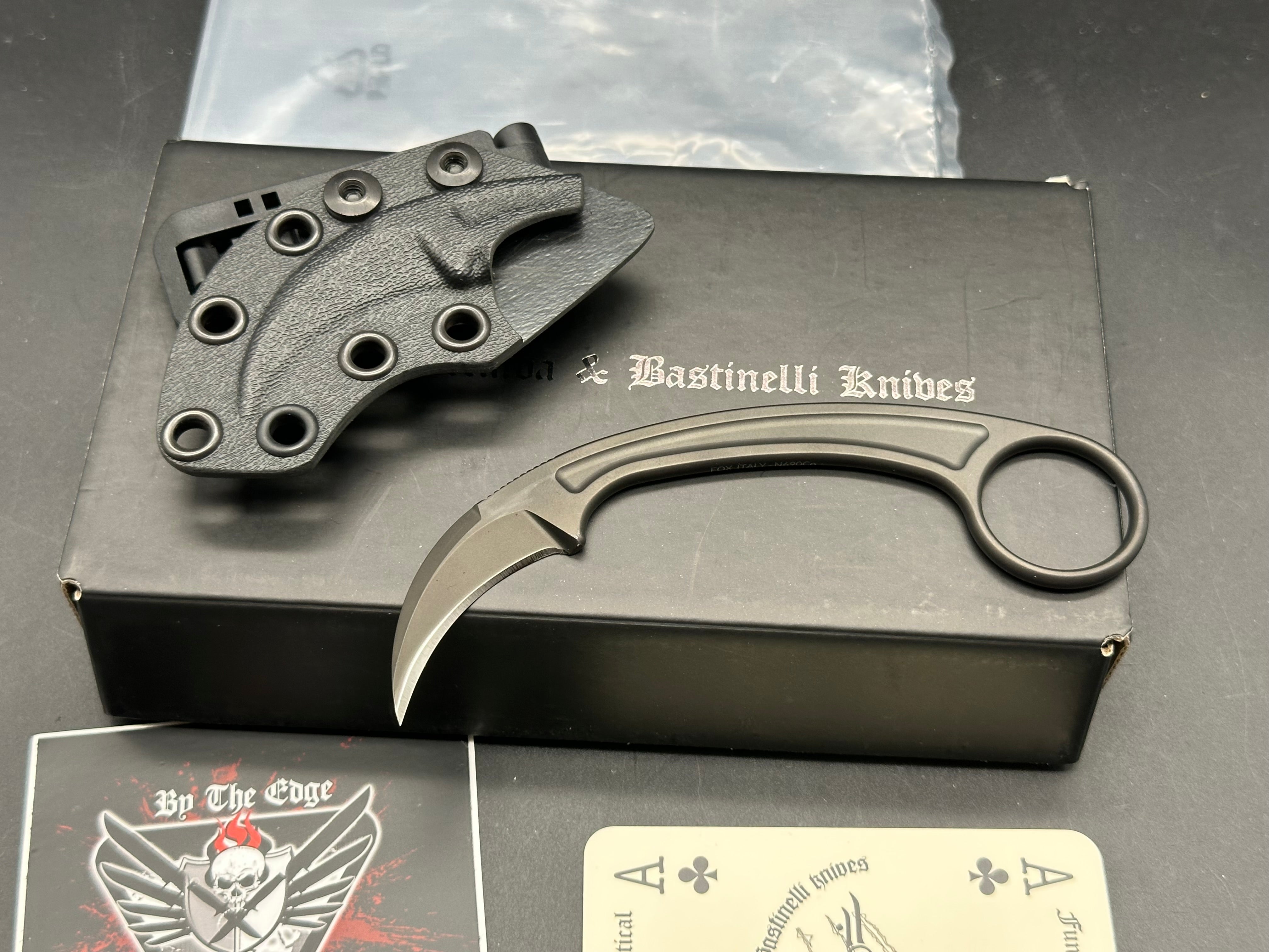 Bastinelli Pika Black Fixed Blade Karambit Knife - Tactical Self Defense, Outdoor Survival, and Camping Utility Tool